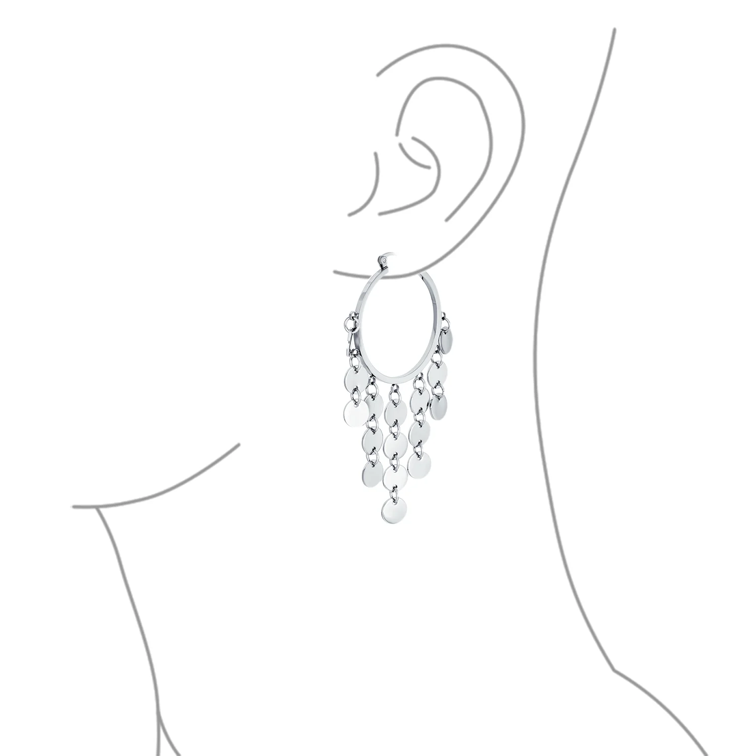 Fashion Statement Boho Sequin Coin Dangle Hoop Huggies Earrings Stainless Steel - Image 4
