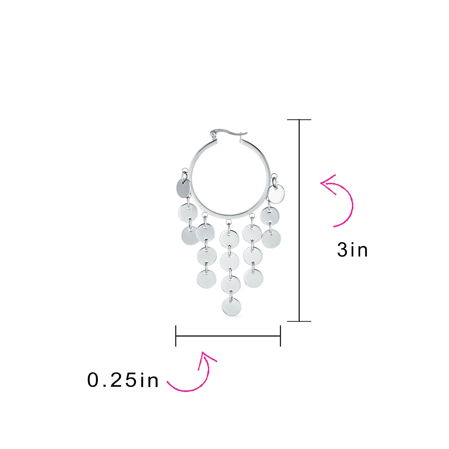 Fashion Statement Boho Sequin Coin Dangle Hoop Huggies Earrings Stainless Steel - Image 5