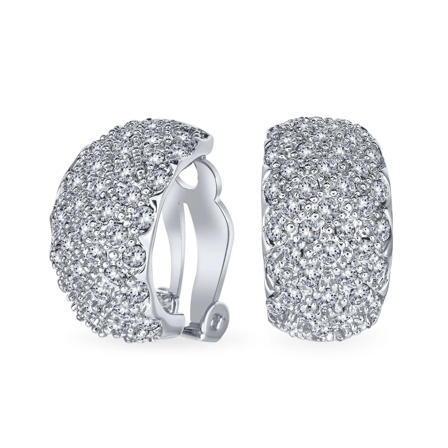 Fashion Pave Encrusted Crystal Wide Half Dome Clip On Earrings Non Pierced Ears