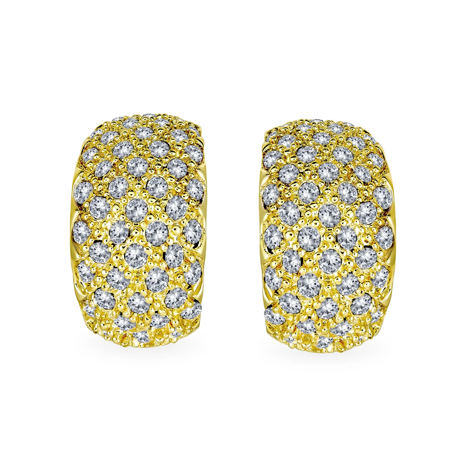 Fashion Pave Encrusted Crystal Wide Half Dome Clip On Earrings Non Pierced Ears - Image 6