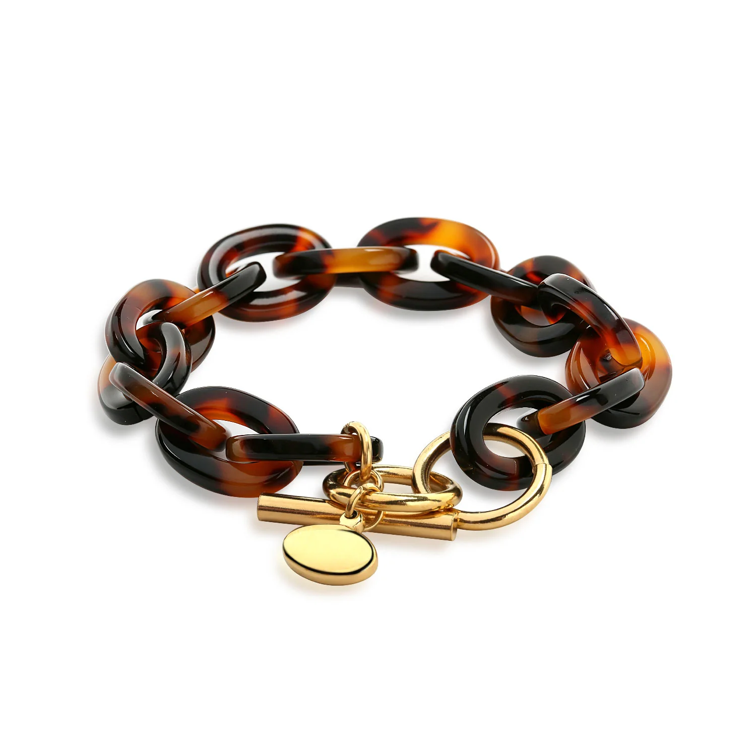 Brown Golden Acrylic Leopard Tortoise Shell Link Bracelet