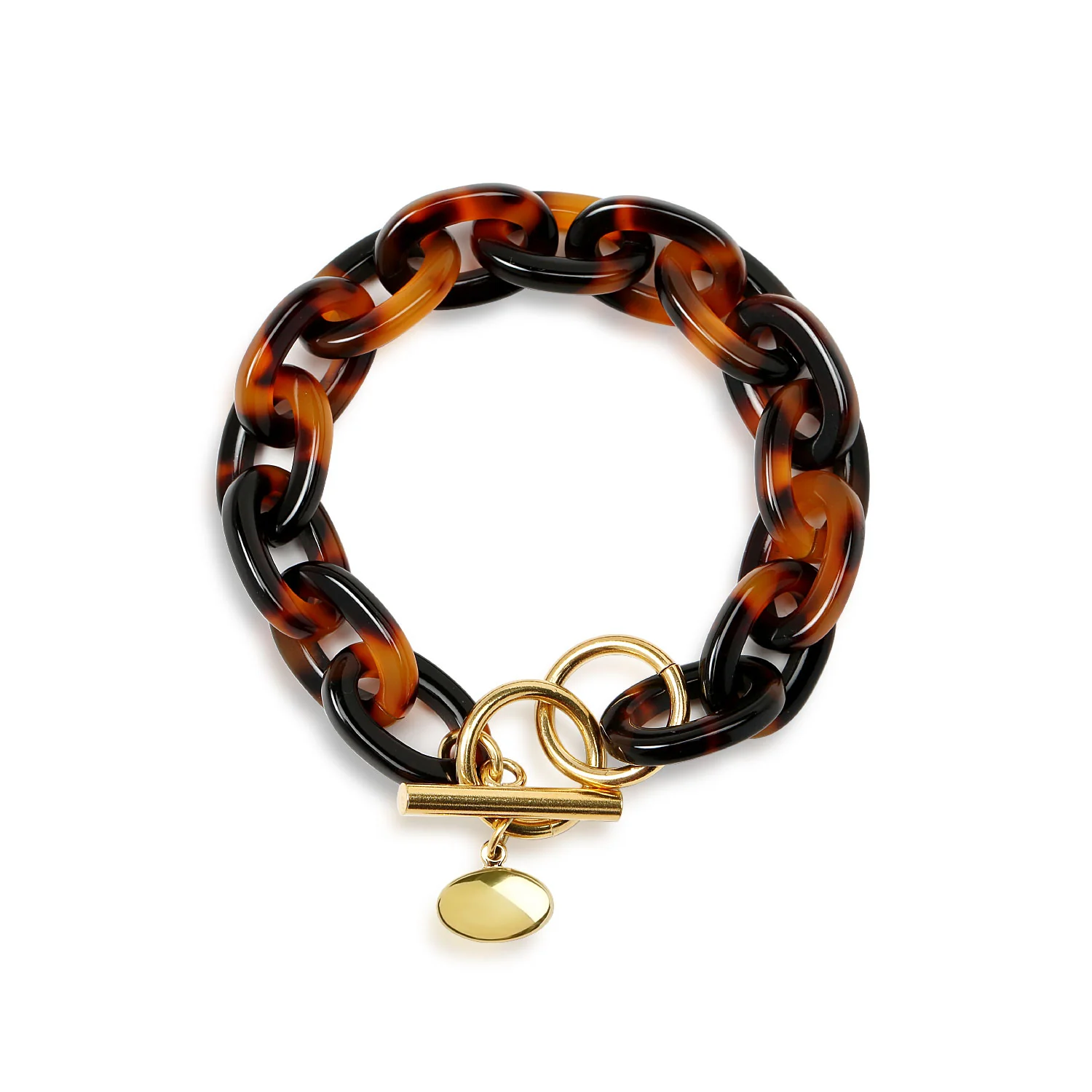 Brown Golden Acrylic Leopard Tortoise Shell Link Bracelet - Image 2