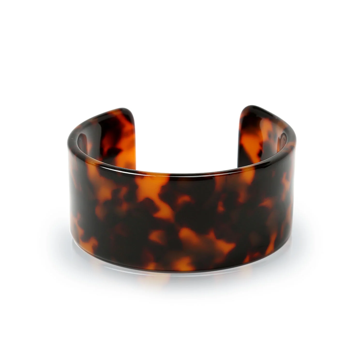 Fashion Statement Brown Golden Acrylic Marbled Tortoise Shell Wide Cuff Bangle
