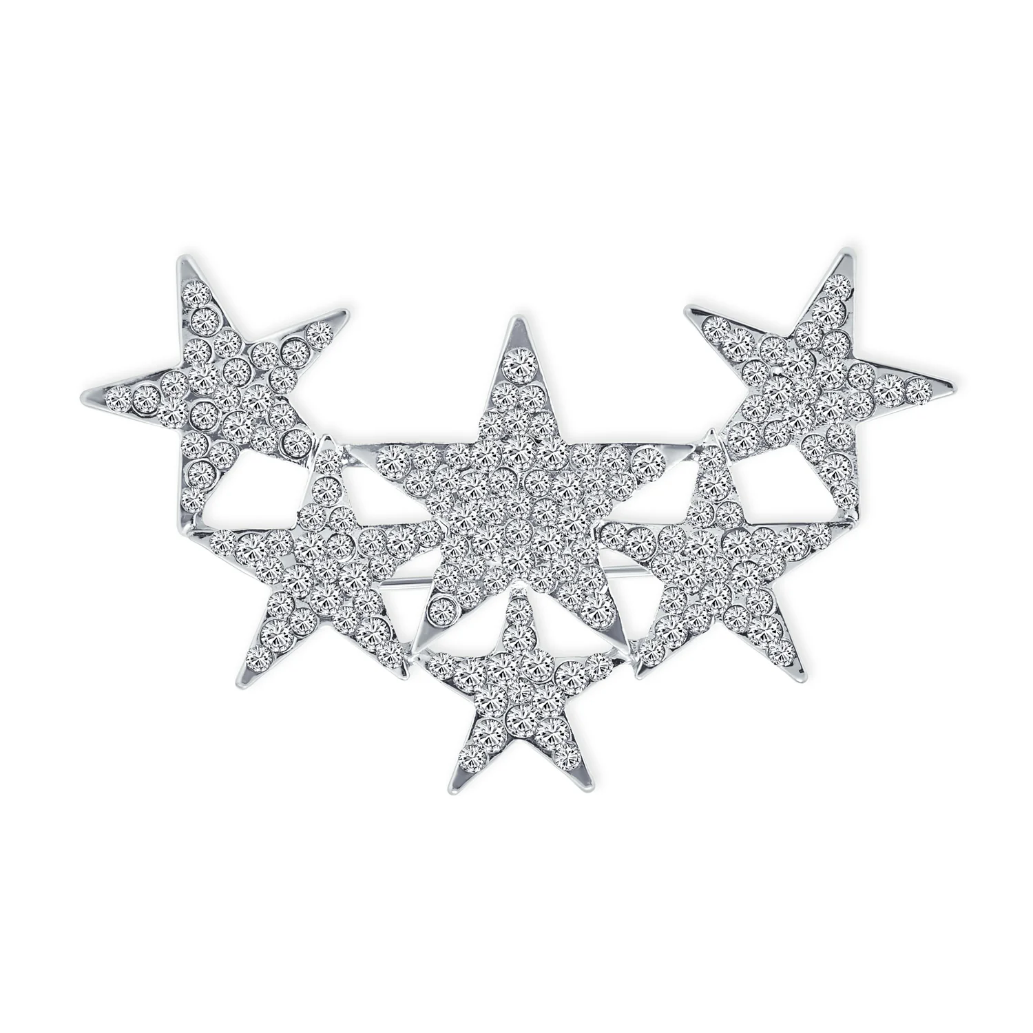 Set of 2 Large Celestial Rock Star Crystal Stars Brooch Pin Silver Gold Plated - Image 2