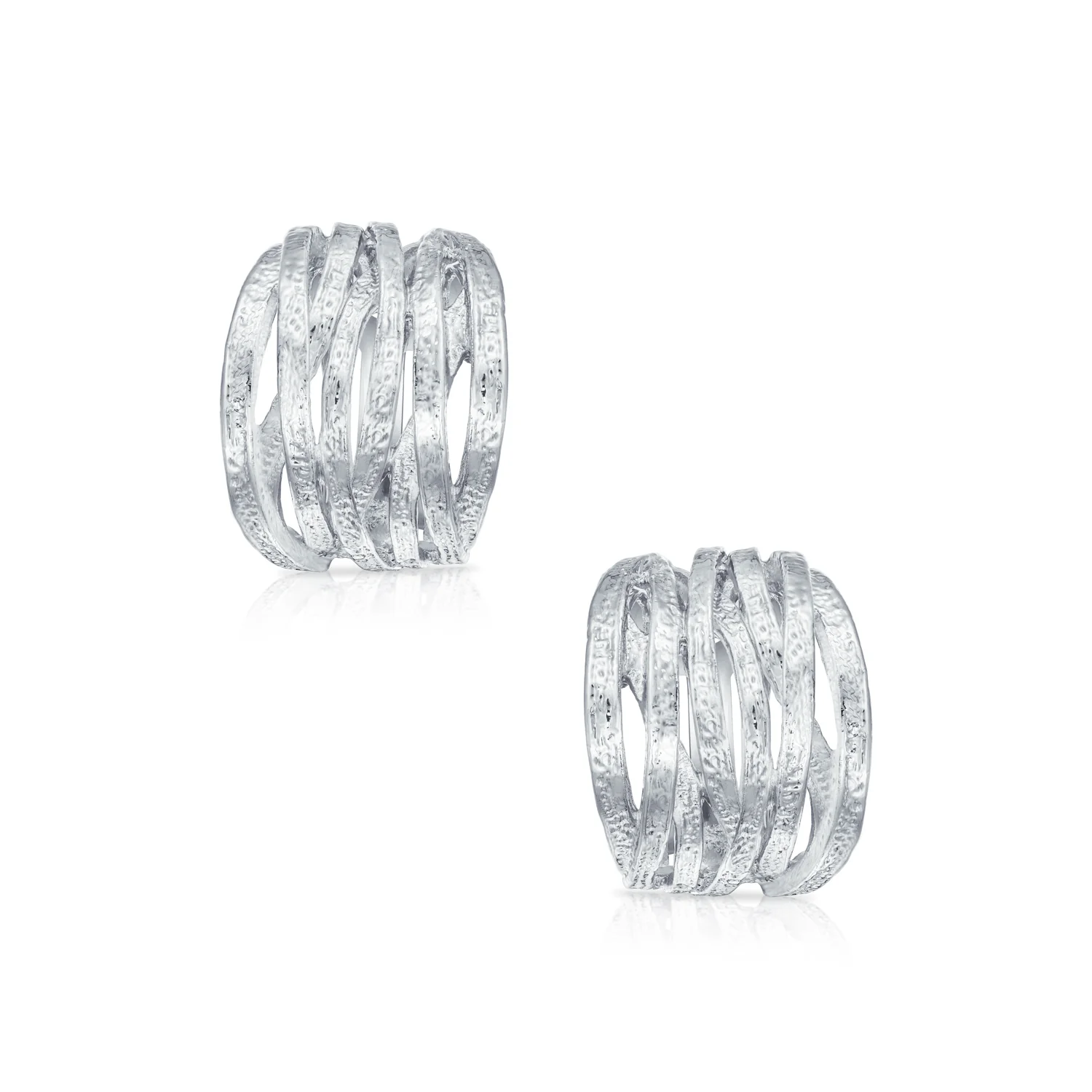 Set of 2 Criss Cross Basket Weave Clip-On Earrings Matte Silver Gold Plated - Image 2