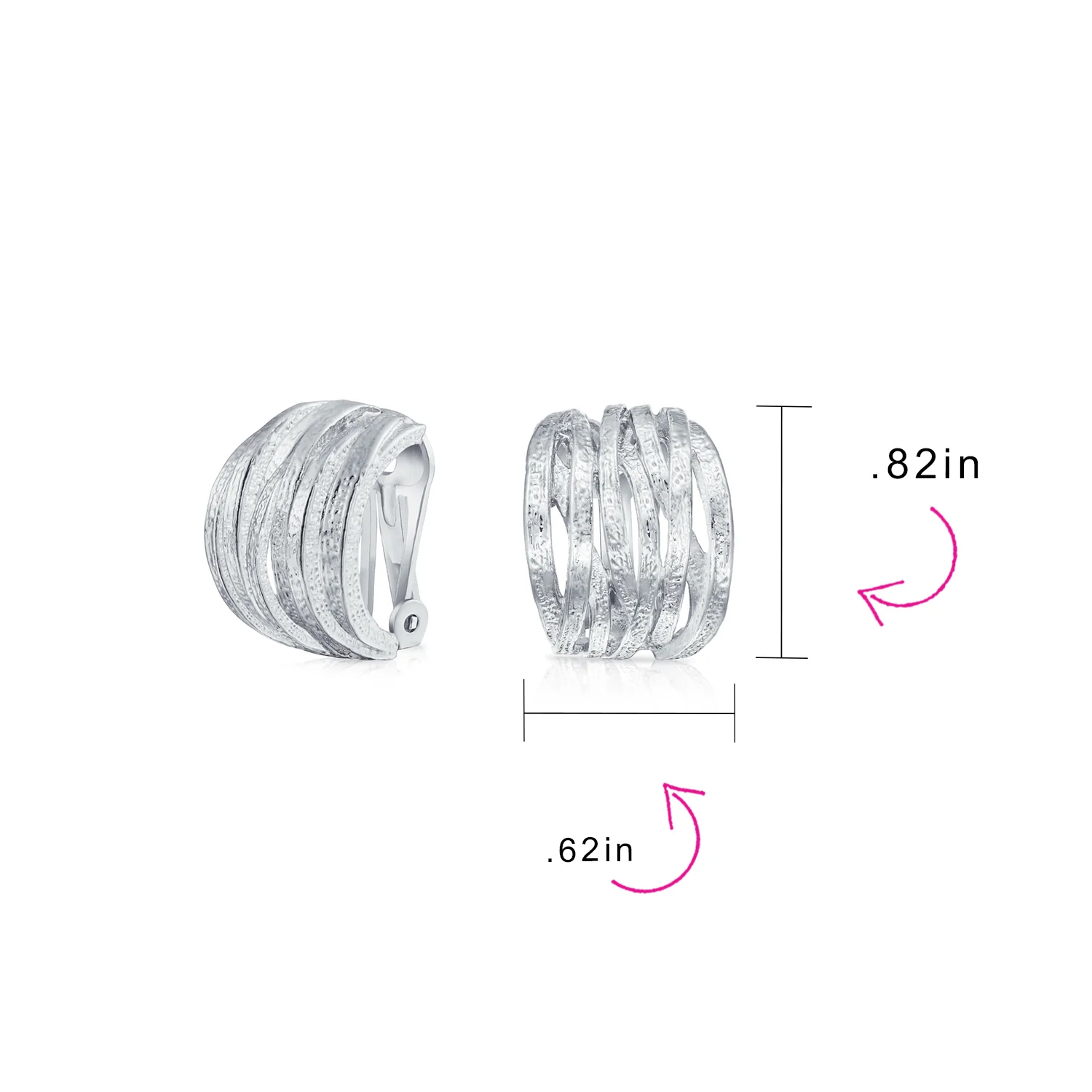 Set of 2 Criss Cross Basket Weave Clip-On Earrings Matte Silver Gold Plated - Image 4