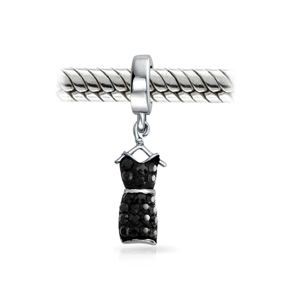 Fashion Crystal Black Dress Dangle Charm Bead Sterling Silver for Bracelet - Image 2