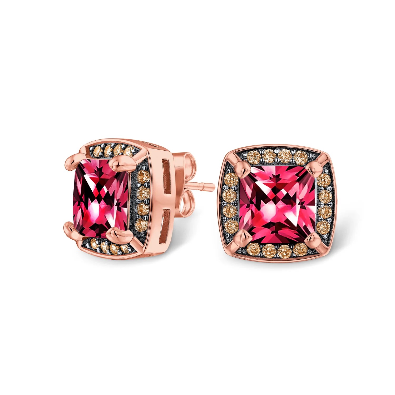 Fashion Statement Square Cushion Cut CZ Stud Earrings Rose Gold Plated