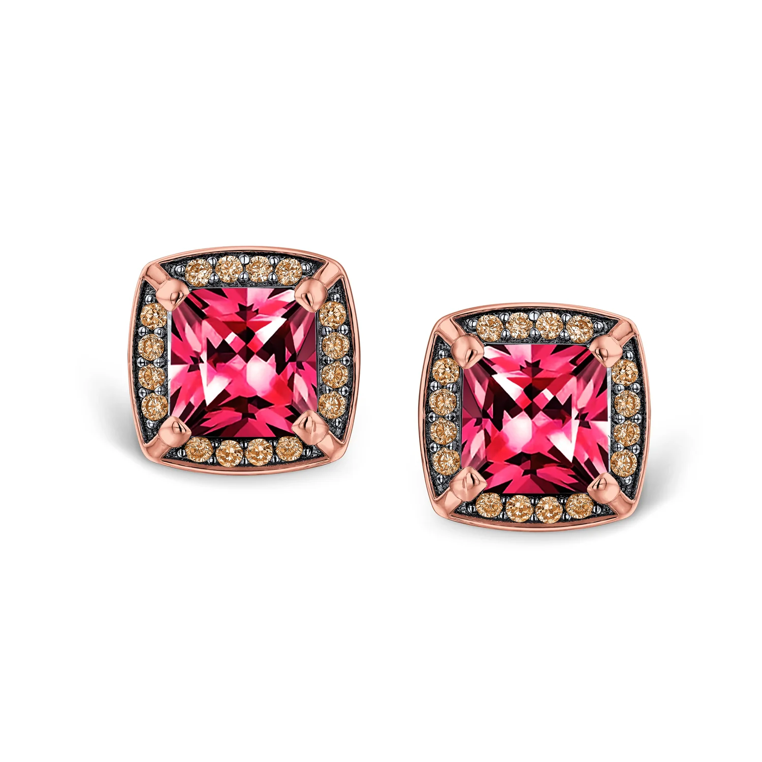 Fashion Statement Square Cushion Cut CZ Stud Earrings Rose Gold Plated - Image 2