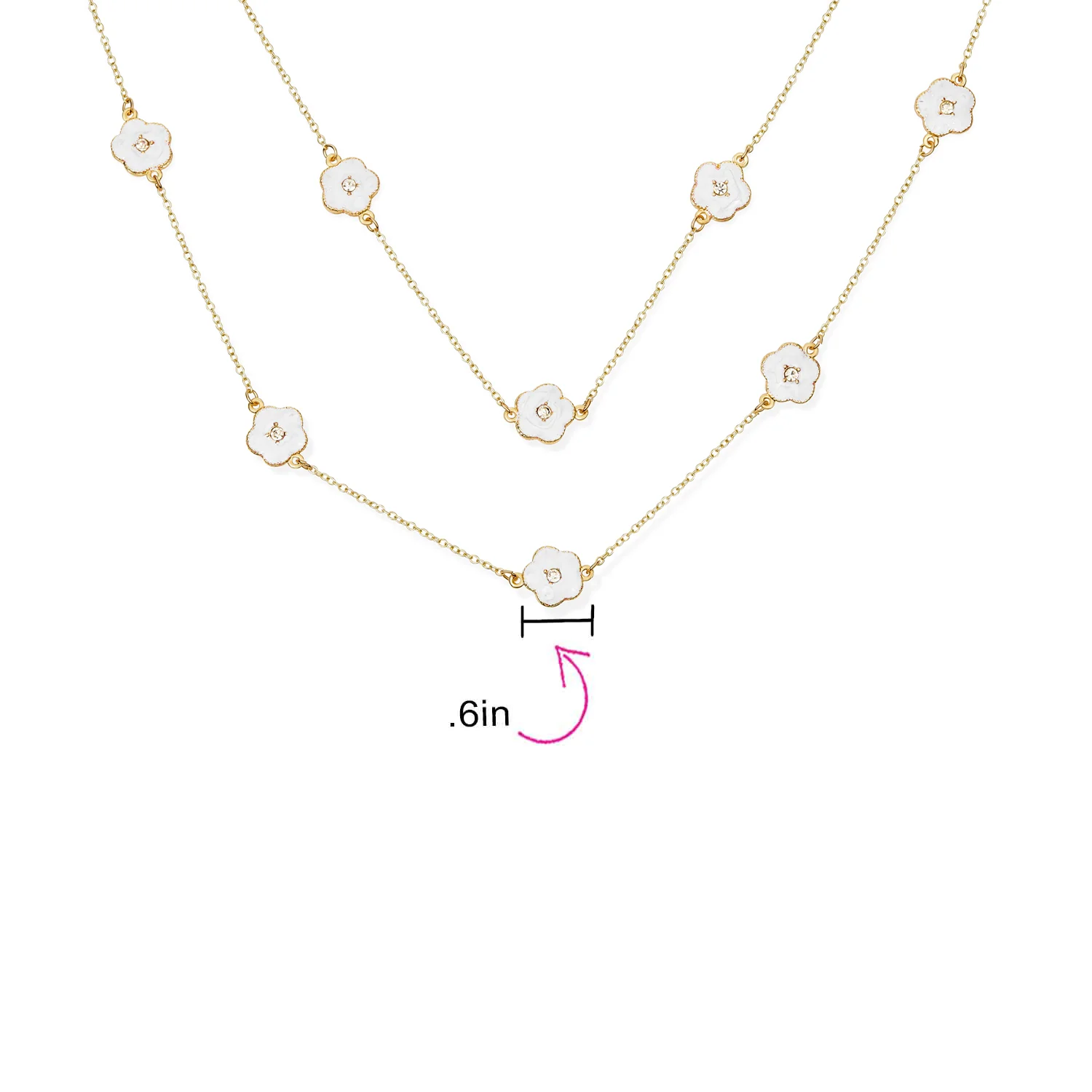 Fashion Enamel Flower Strand Necklace 14K Gold Plated 36 Inch Crystal Accents - Image 16