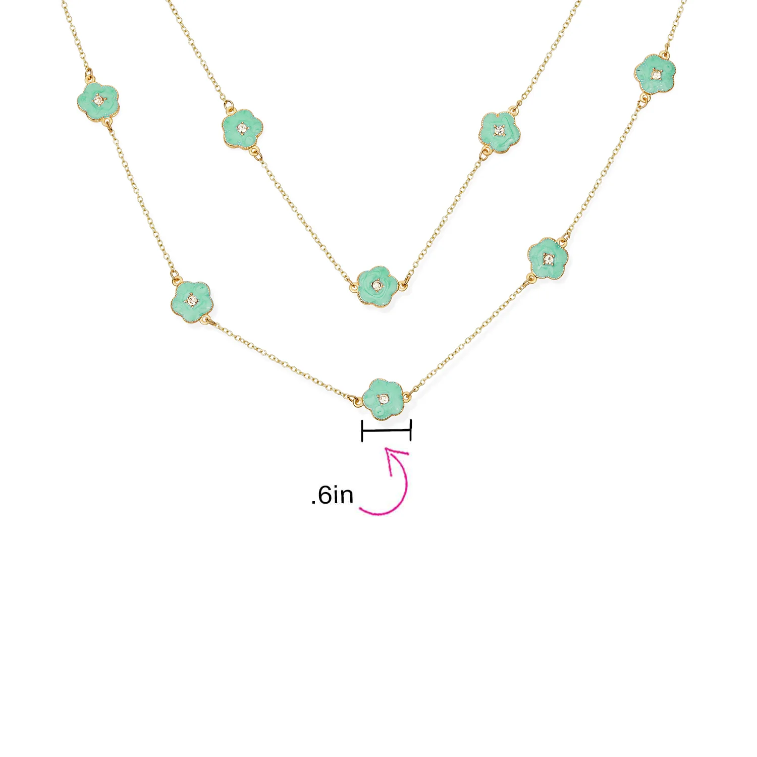 Fashion Enamel Flower Strand Necklace 14K Gold Plated 36 Inch Crystal Accents - Image 17