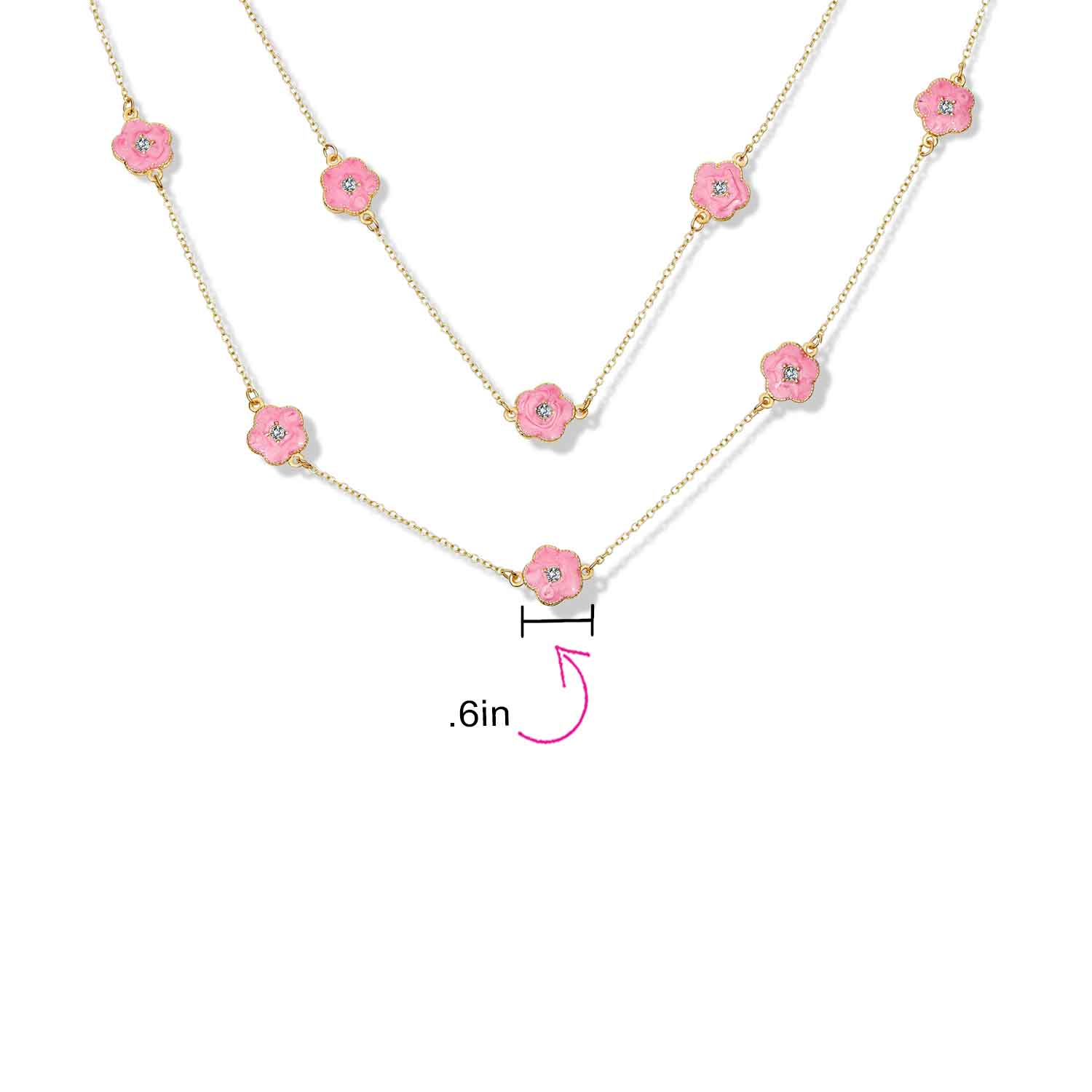 Fashion Enamel Flower Strand Necklace 14K Gold Plated 36 Inch Crystal Accents - Image 18