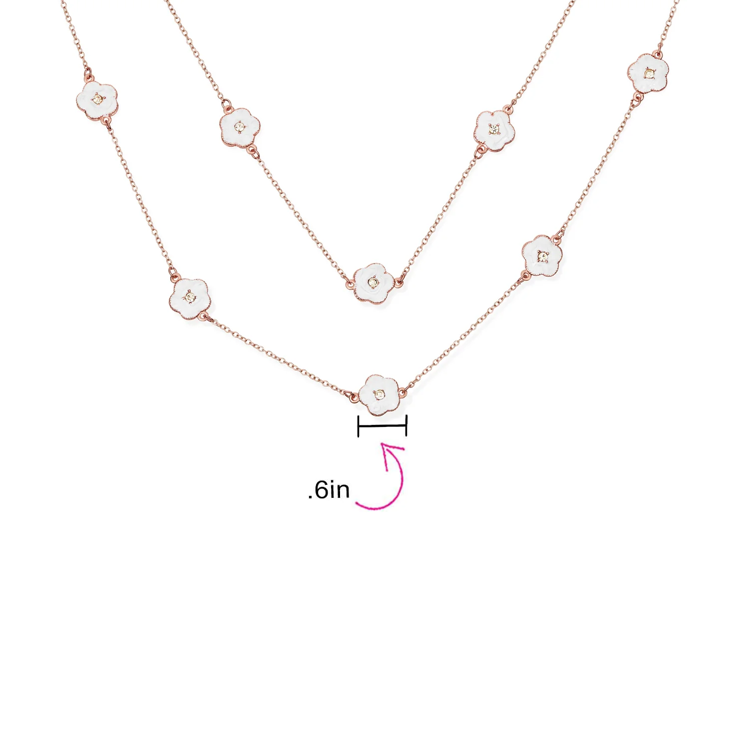 Fashion Enamel Flower Strand Necklace 14K Gold Plated 36 Inch Crystal Accents - Image 19