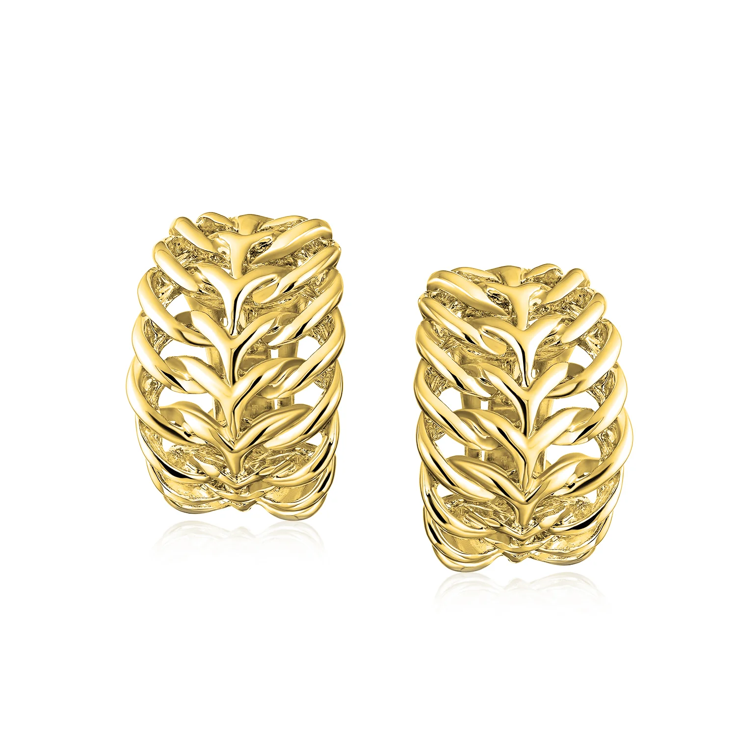 Set of 2 Open Weave Leaf Design Clip-On Earrings Gold Plated - Image 2