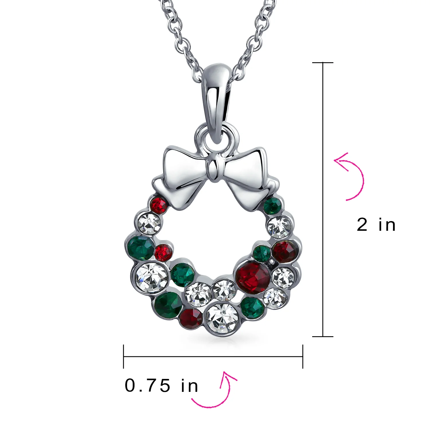 Christmas Jewelry Set Bow Red Green White Crystal Wreath Stud Earrings Pendant - Image 4