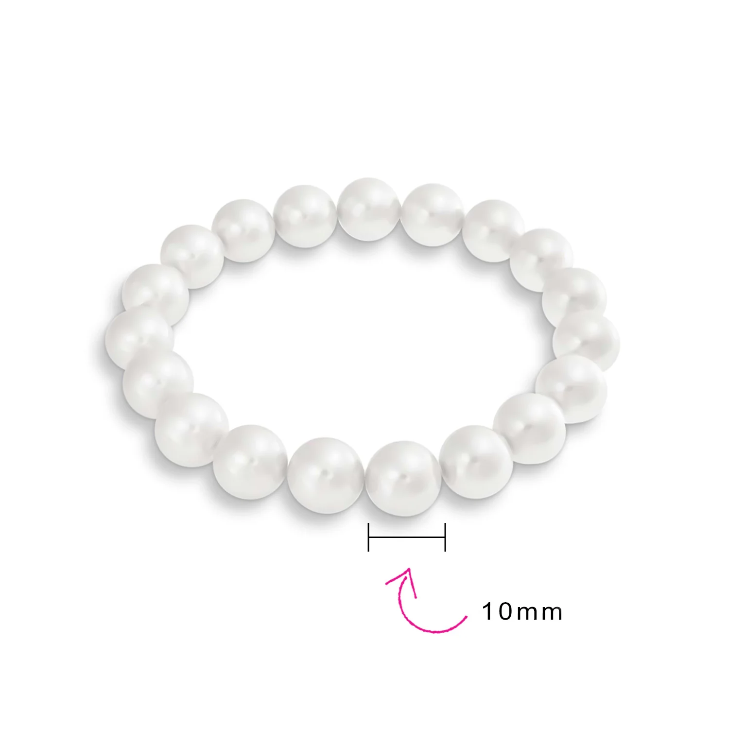 Fashion Stackable Stretch Bracelet with White Simulated Pearl 10MM Round Beads - Image 5