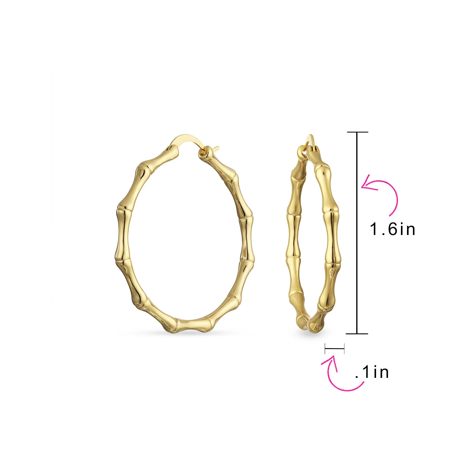 Light Weight Hollow Big Bamboo Hoop Earrings Yellow Gold Plated Diameter 2 Inch - Image 12