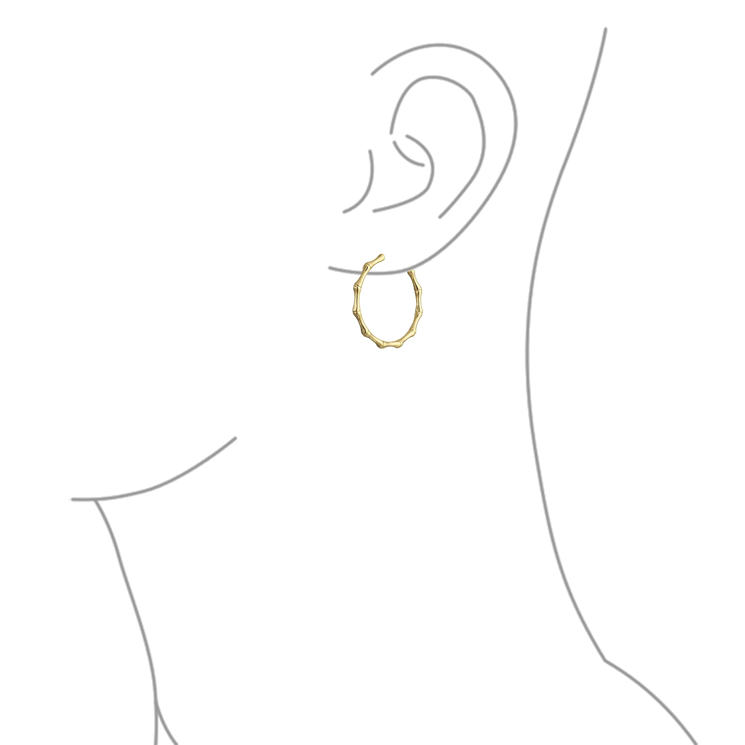 Light Weight Hollow Big Bamboo Hoop Earrings Yellow Gold Plated Diameter 2 Inch - Image 9