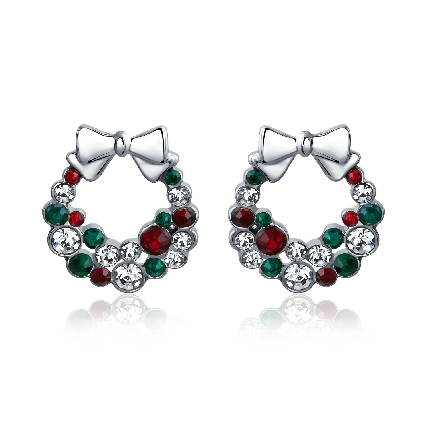 Sparkling Christmas Bow Crystal Necklace Earrings Jewelry Set Silver Plated - Image 3