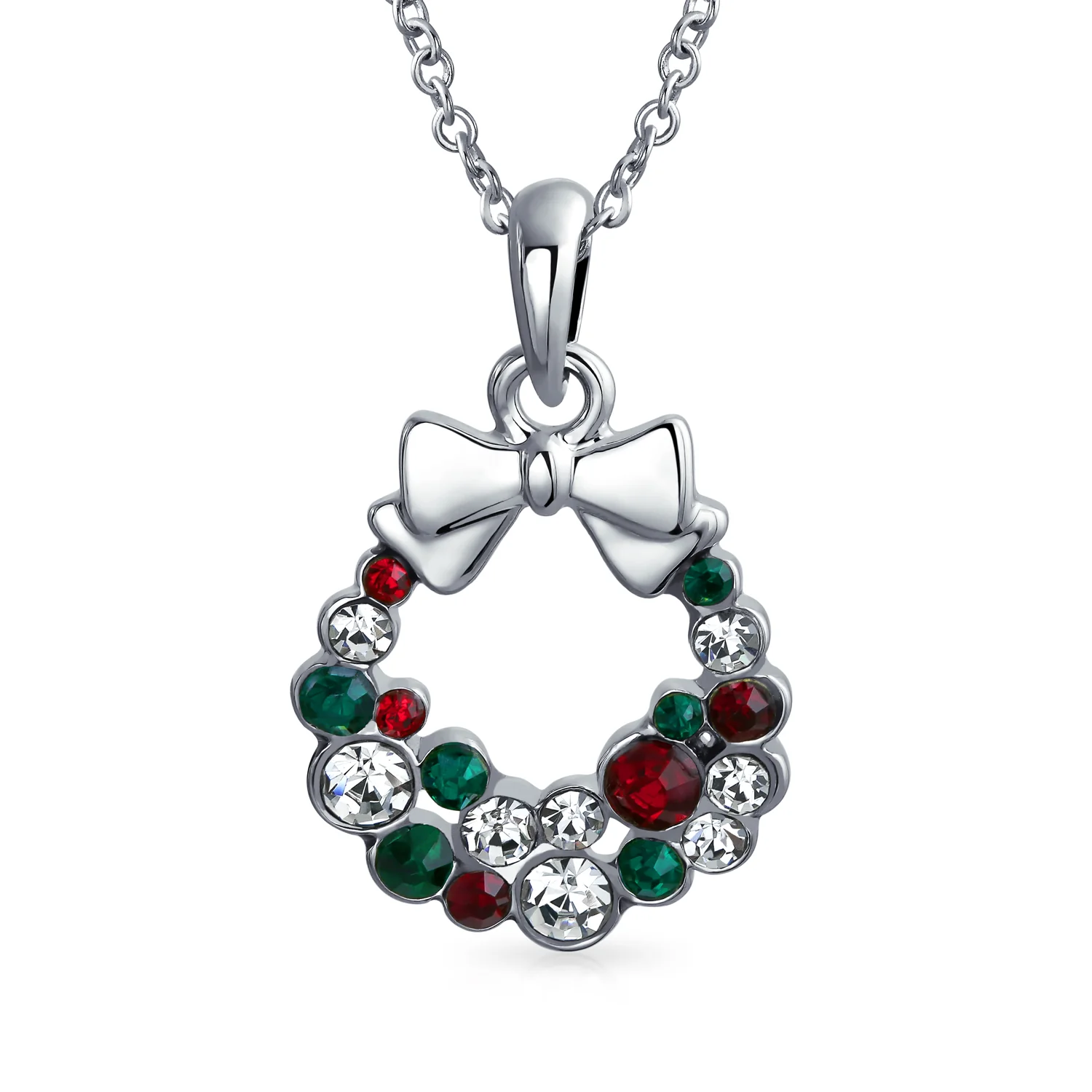 Sparkling Christmas Bow Crystal Necklace Earrings Jewelry Set Silver Plated - Image 4