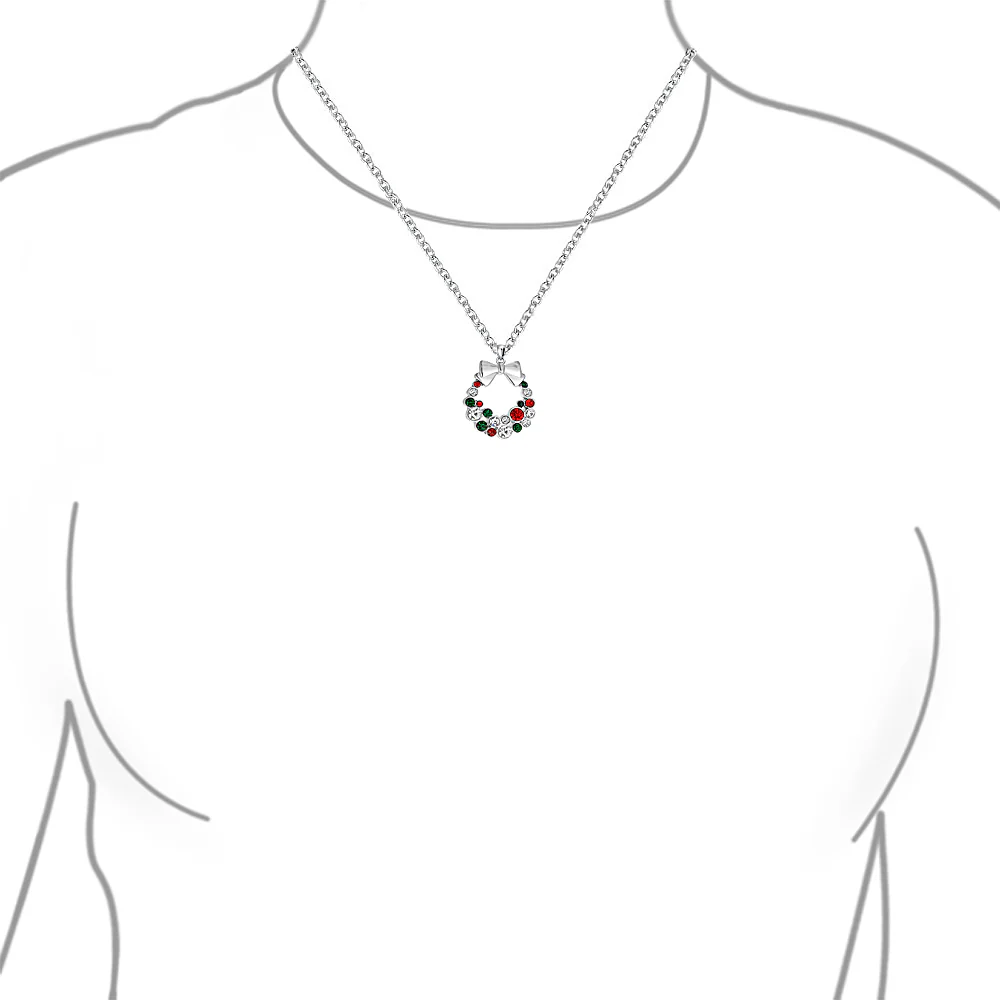 Sparkling Christmas Bow Crystal Necklace Earrings Jewelry Set Silver Plated - Image 5