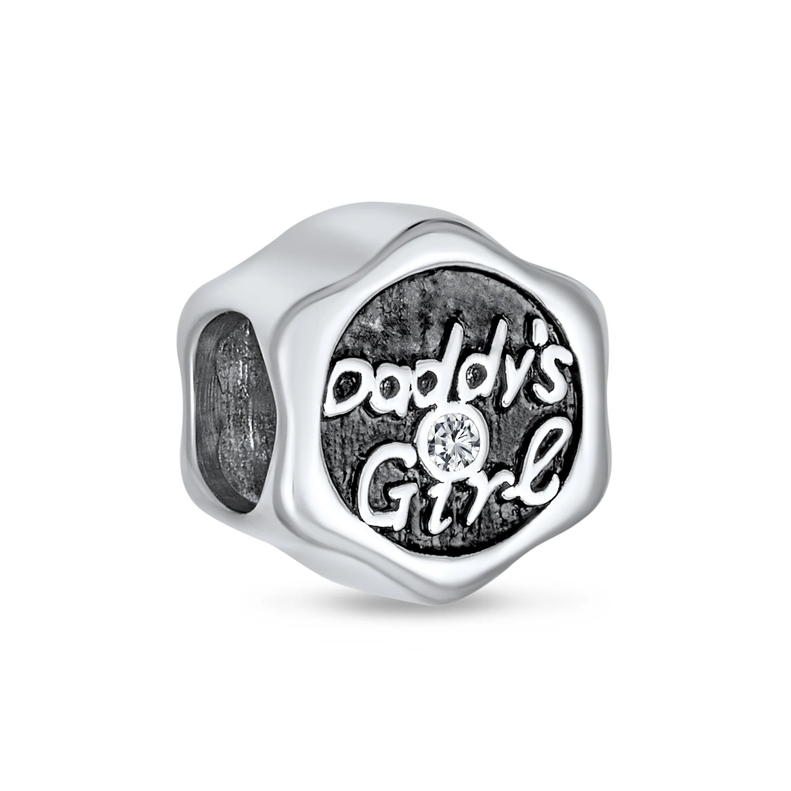 Father's Love CZ Daddy's Girl Charm Bead for Daughter Silver for Bracelet