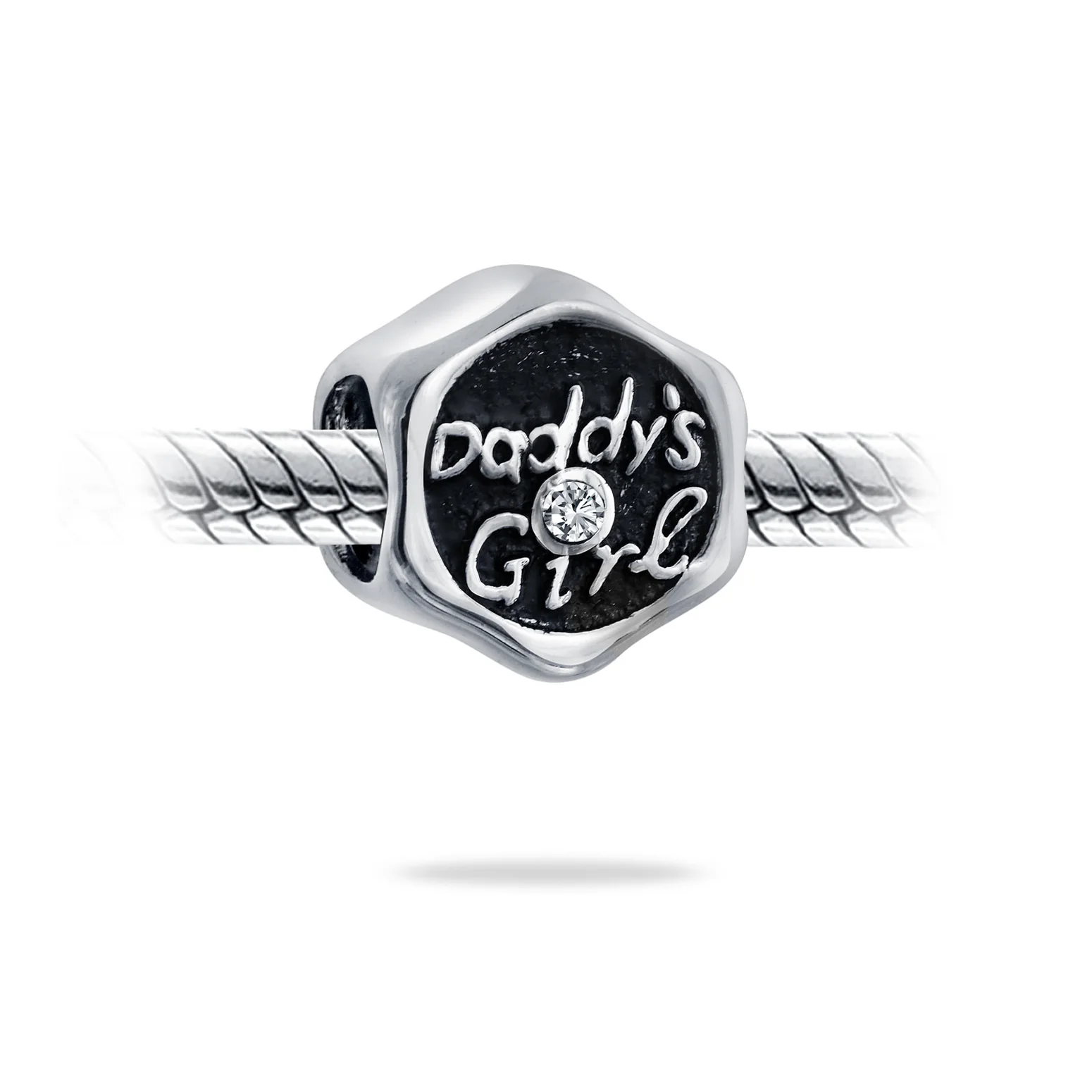 Father's Love CZ Daddy's Girl Charm Bead for Daughter Silver for Bracelet - Image 2