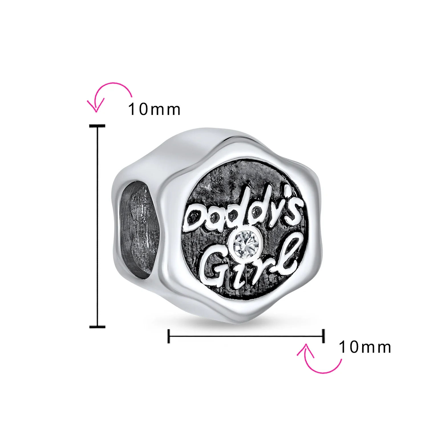 Father's Love CZ Daddy's Girl Charm Bead for Daughter Silver for Bracelet - Image 3