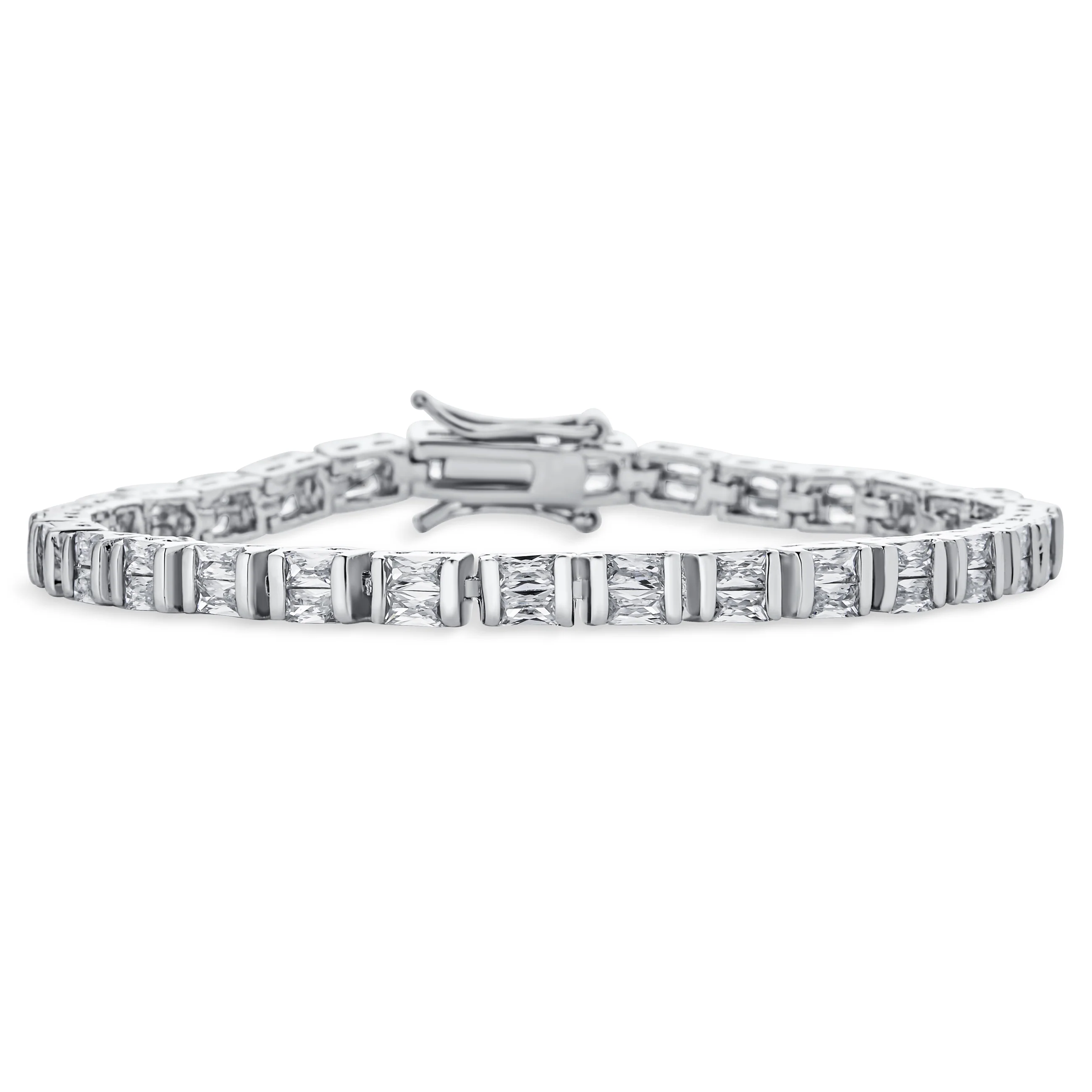 Fancy Alternating Bars & 20CTW Princess Cut Cubic Zirconia Tennis Bracelet Silver Plated 7 Inch