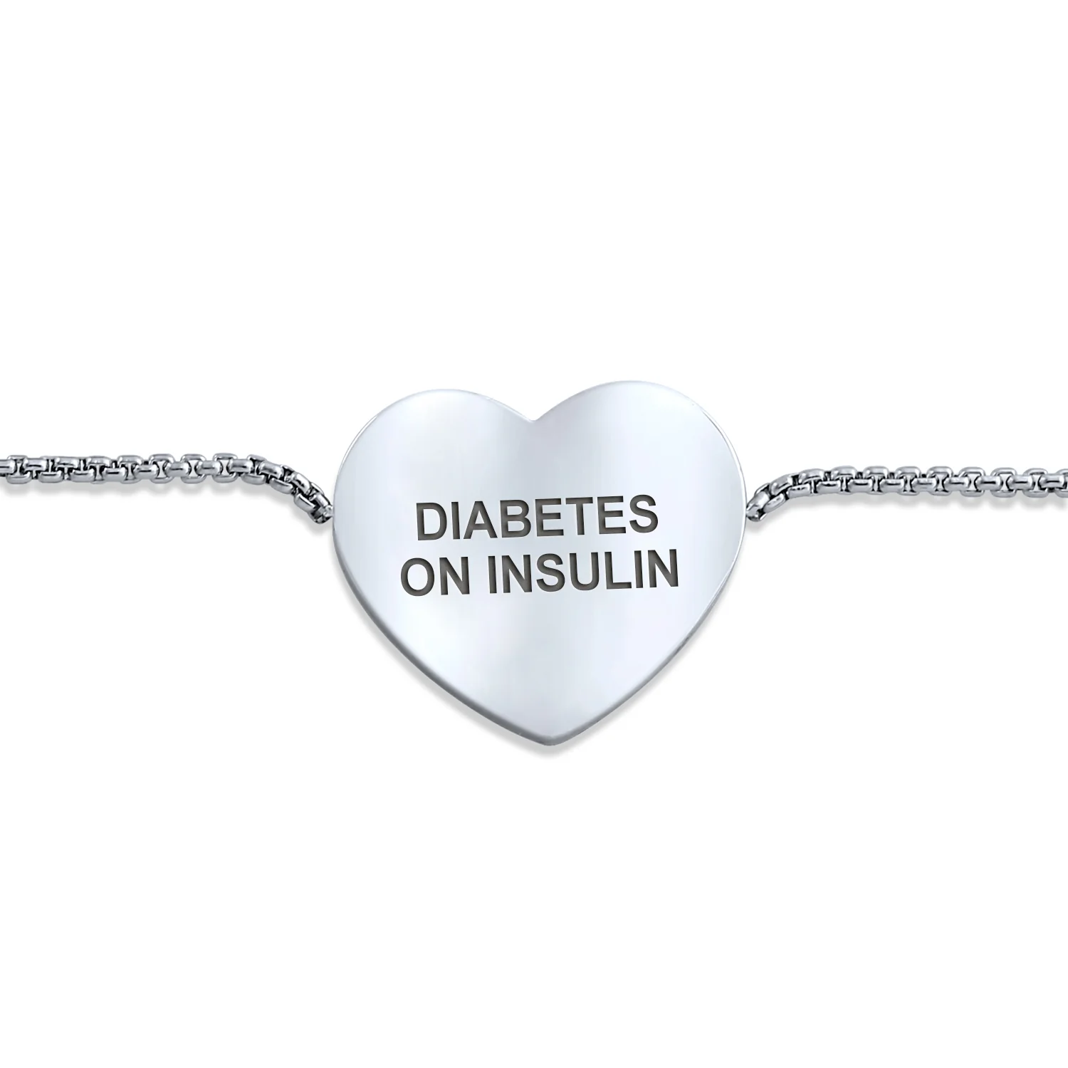 Feminine Heart Charm Medical ID Bracelet Silver Tone Stainless Steel Chain - Image 10