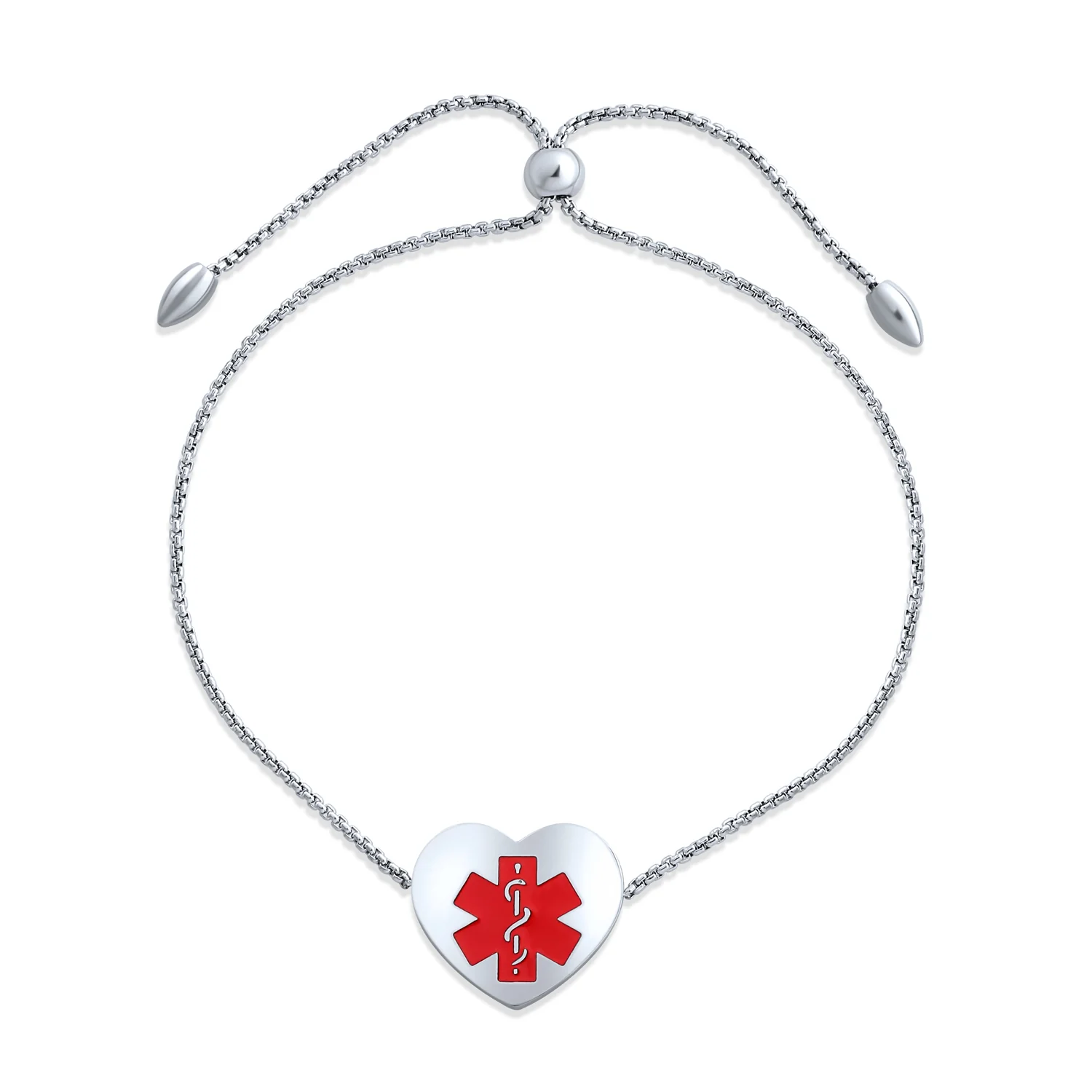 Feminine Heart Charm Medical ID Bracelet Silver Tone Stainless Steel Chain - Image 5