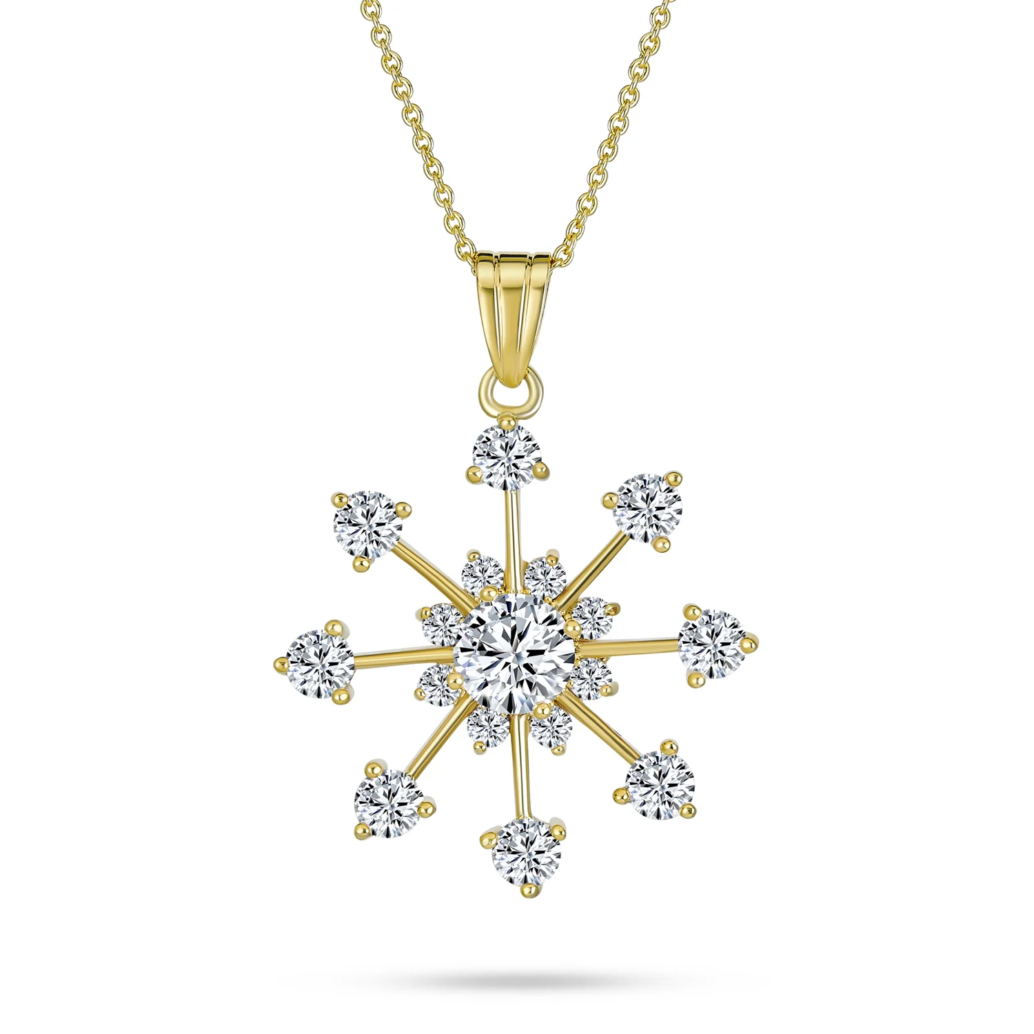 Festive Christmas Jewelry Set CZ Snowflake Earrings and Necklace Gold Plated - Image 2