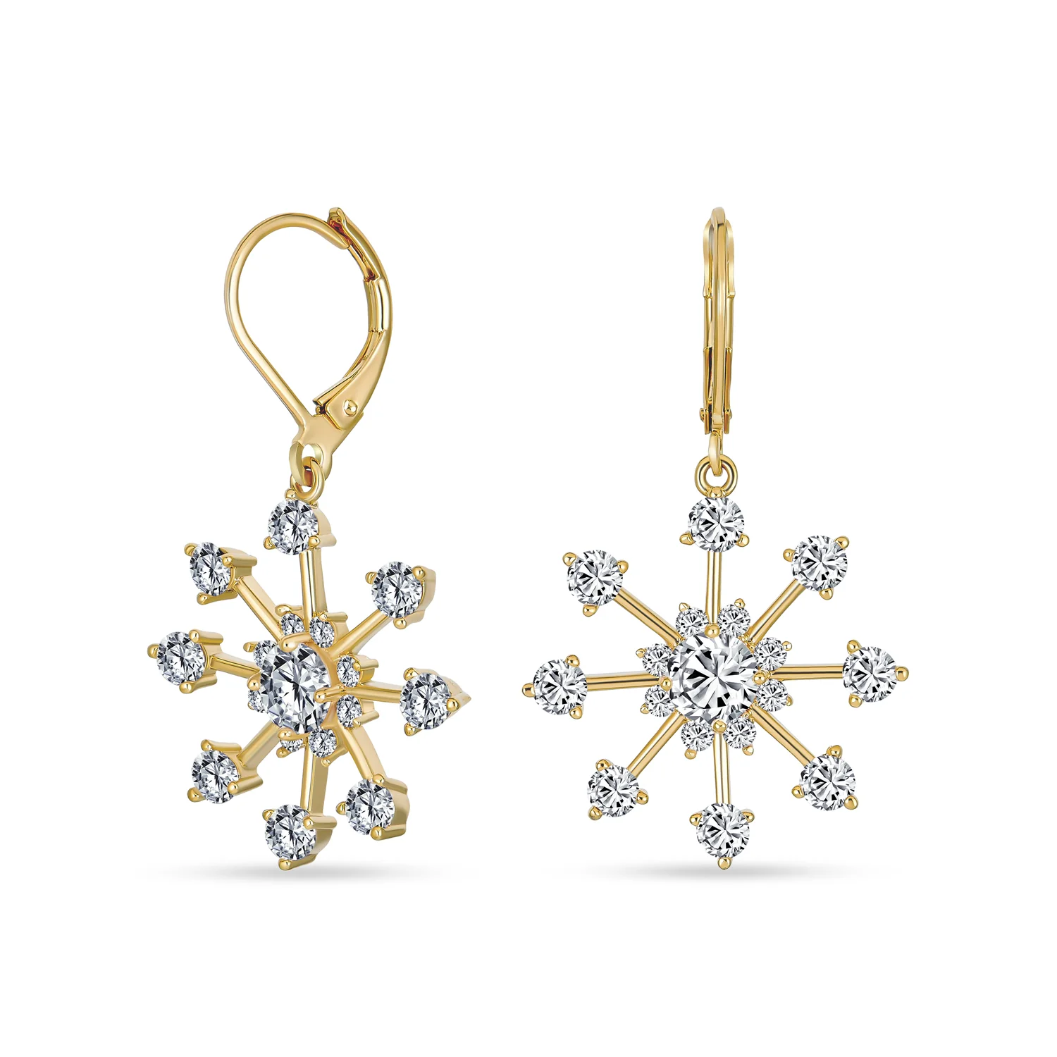 Festive Christmas Jewelry Set CZ Snowflake Earrings and Necklace Gold Plated - Image 3