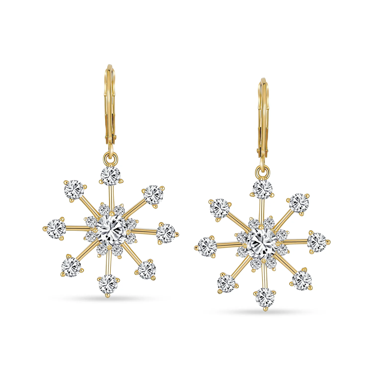 Festive Christmas CZ Snowflake Dangle Chandelier Earrings Gold Plated Lever Back - Image 2