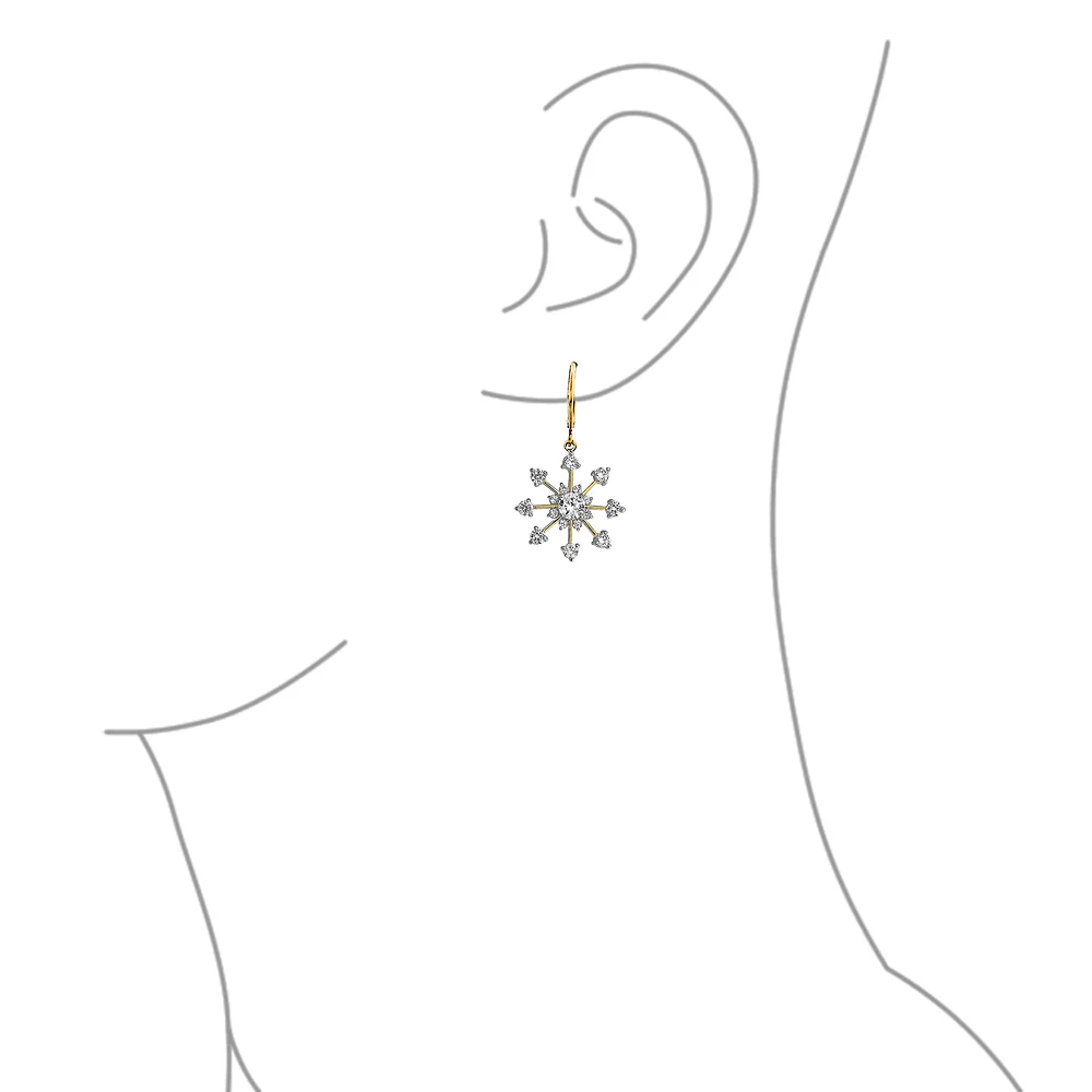 Festive Christmas CZ Snowflake Dangle Chandelier Earrings Gold Plated Lever Back - Image 3
