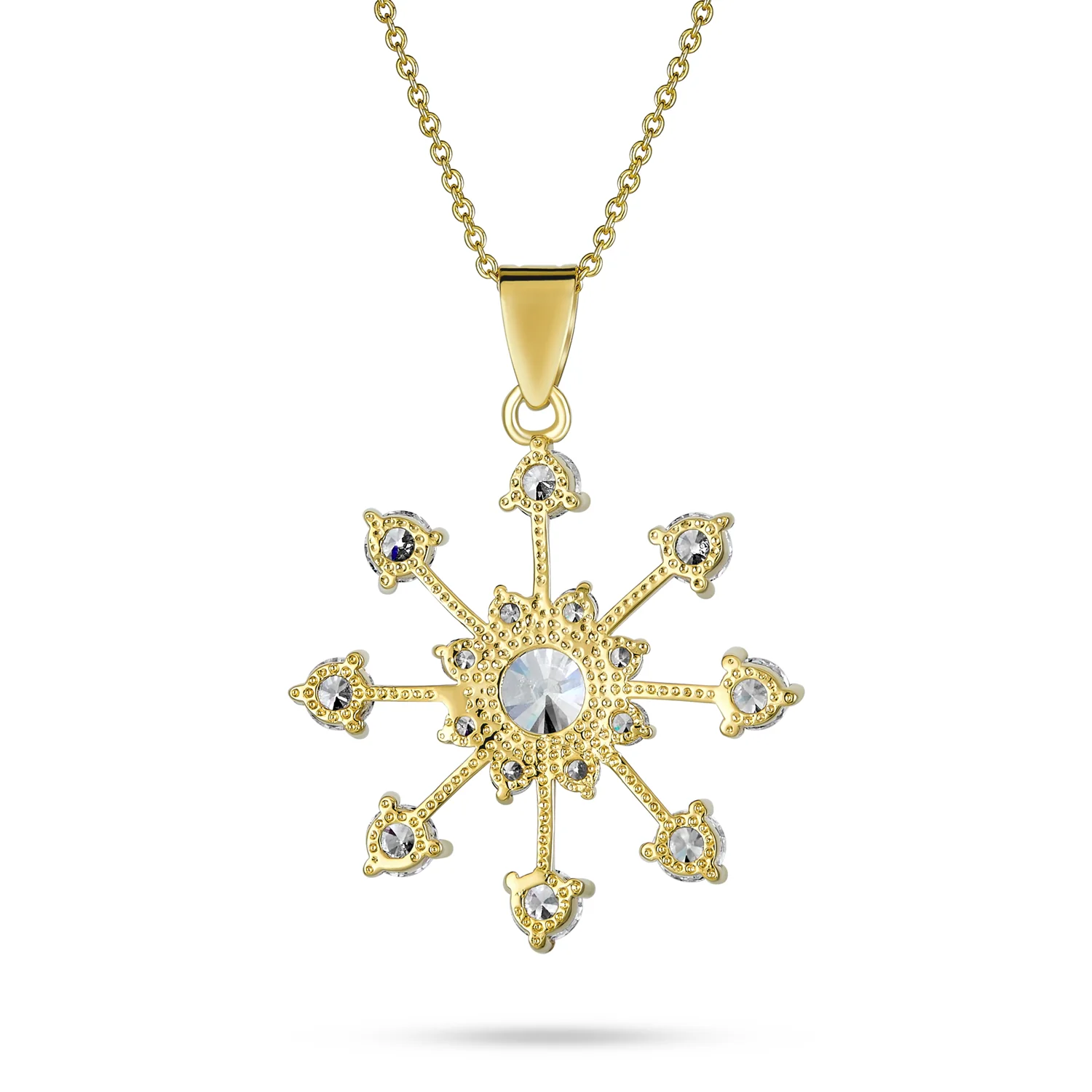 Festive Christmas CZ Snowflake Pendant Necklace Winter Holiday Party Gold Plated - Image 2