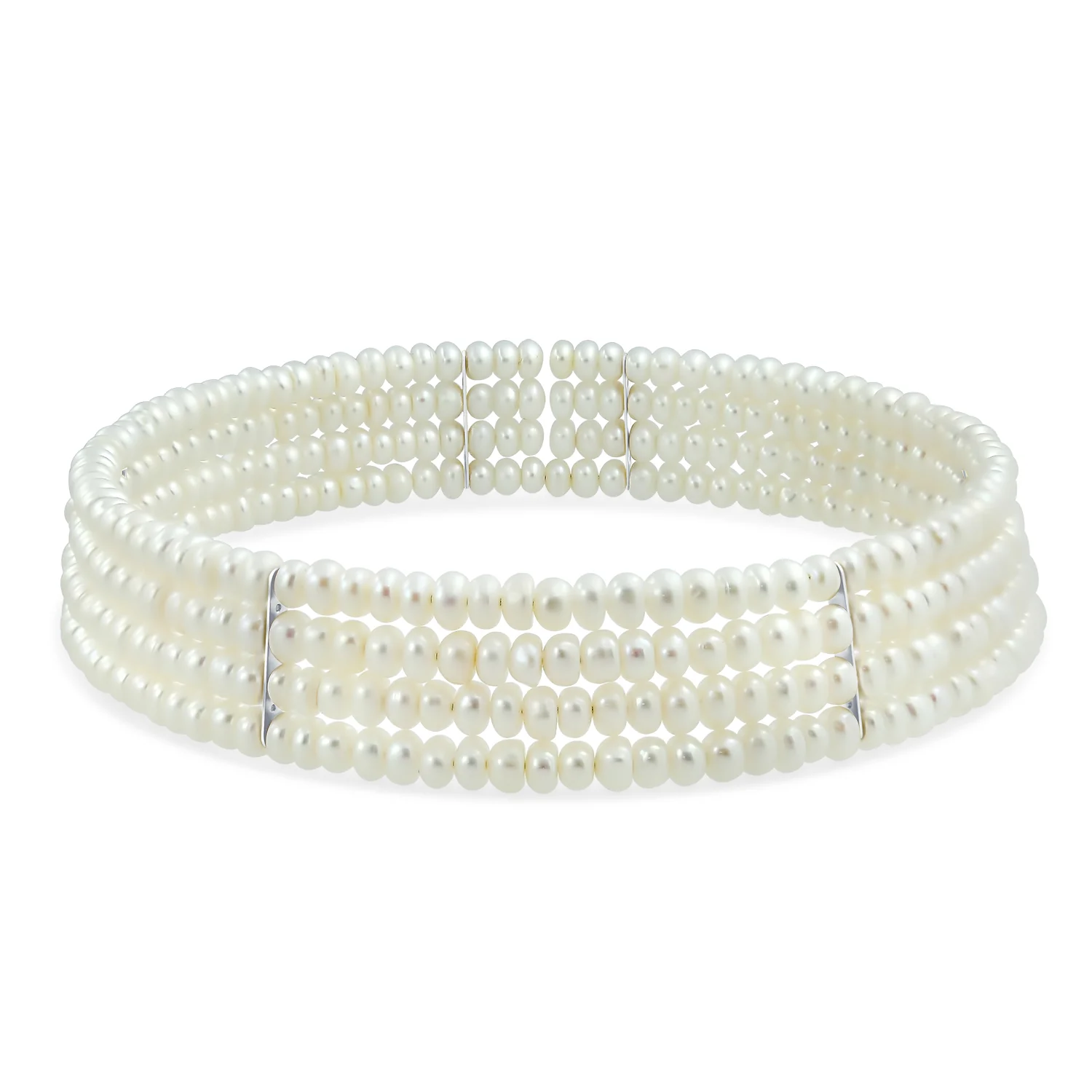 Fine Classic Bridal Necklace 4 Row Freshwater Pearl Choker GoldSilver Accent - Image 2