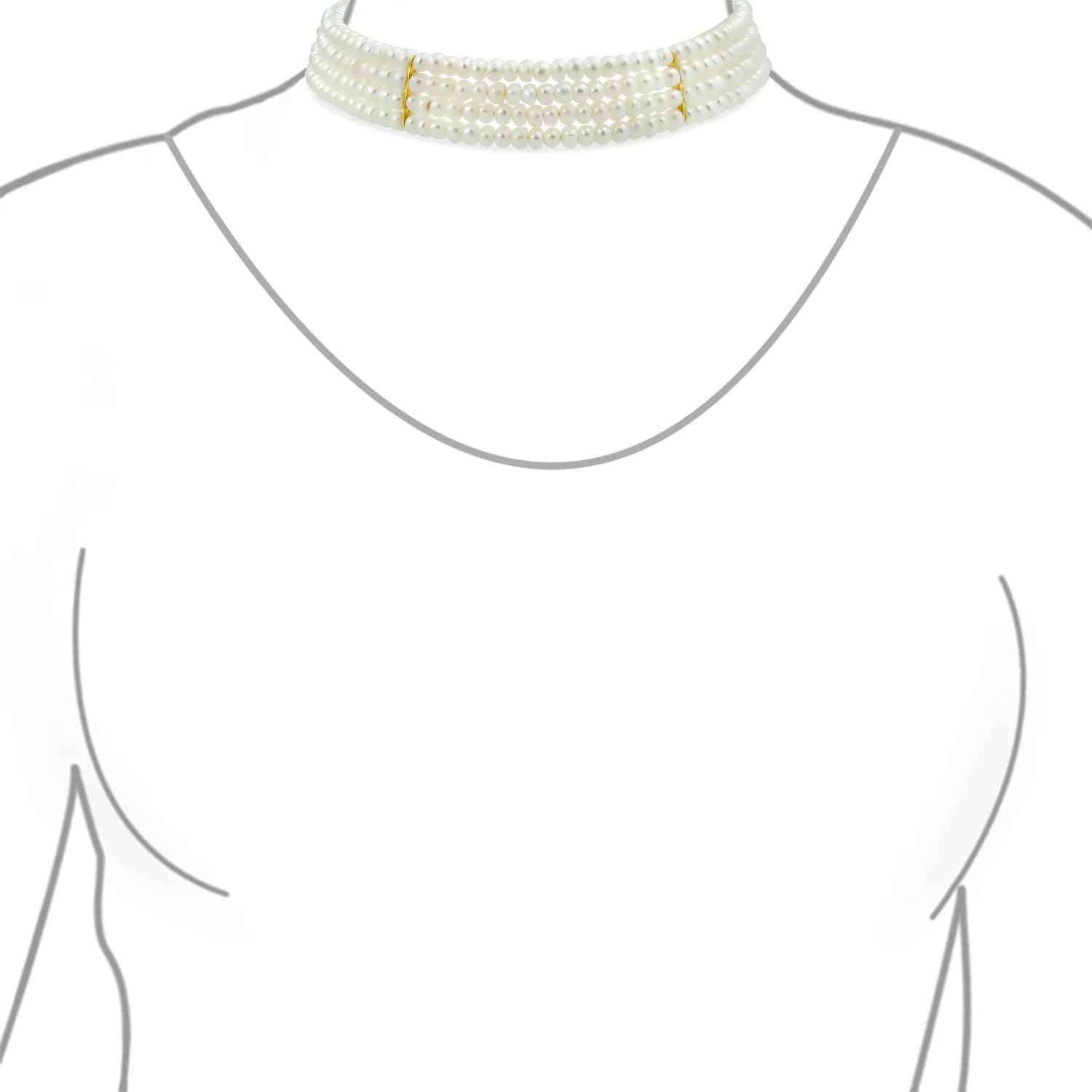 Fine Classic Bridal Necklace 4 Row Freshwater Pearl Choker GoldSilver Accent - Image 3