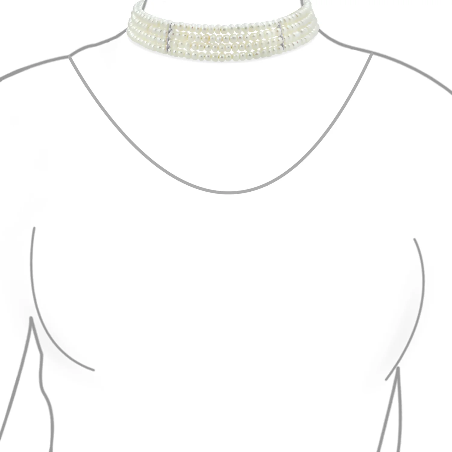 Fine Classic Bridal Necklace 4 Row Freshwater Pearl Choker GoldSilver Accent - Image 4