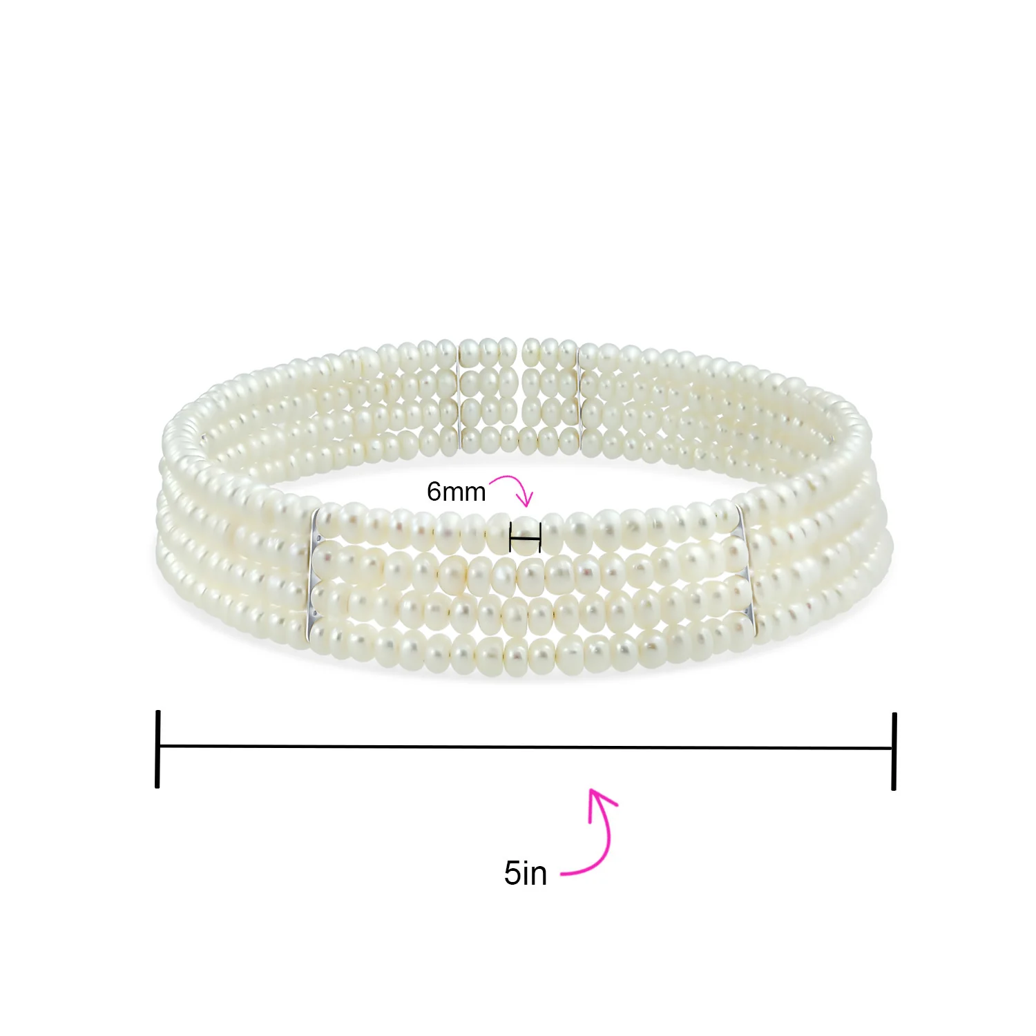 Fine Classic Bridal Necklace 4 Row Freshwater Pearl Choker GoldSilver Accent - Image 6