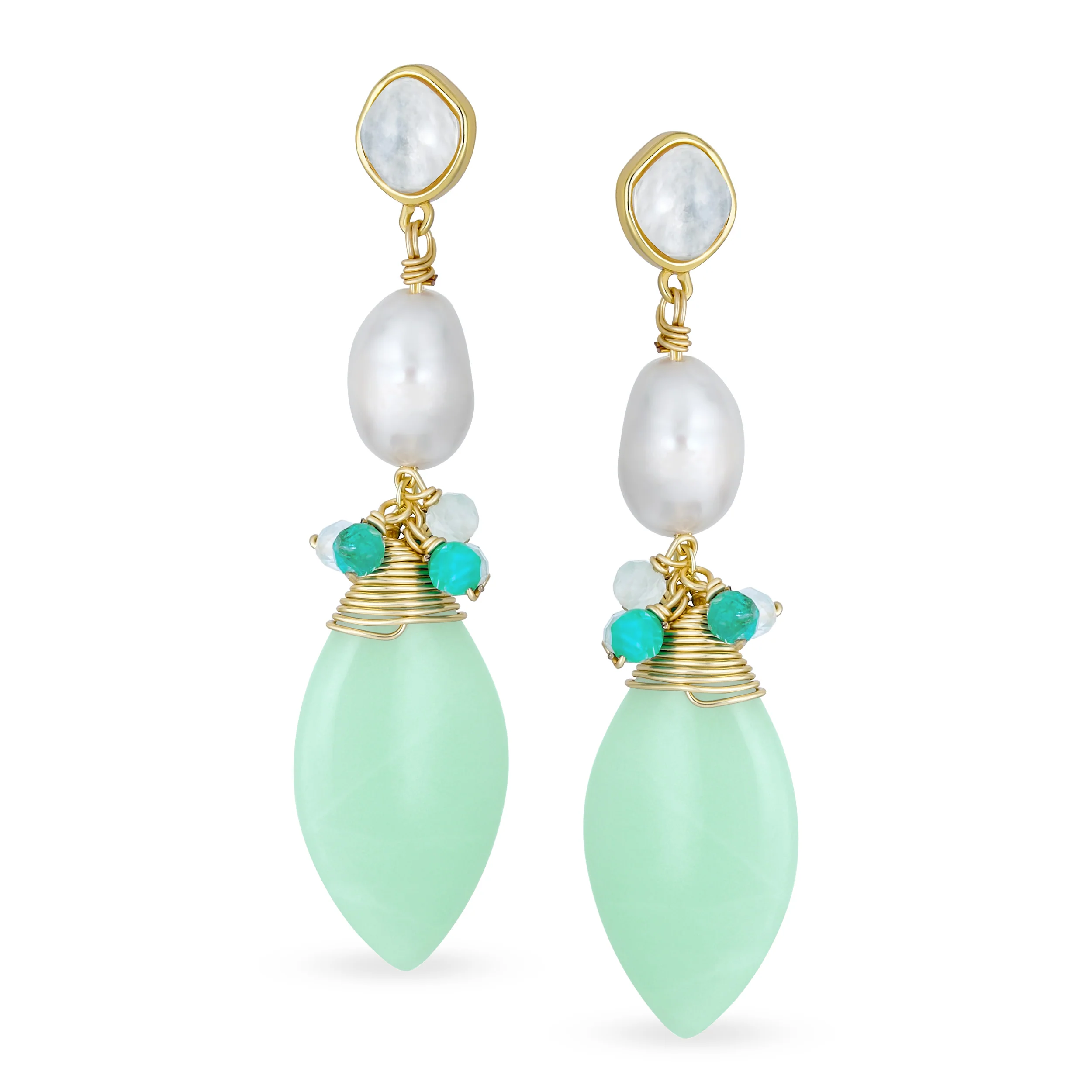 Fine Fashion Dangle Gemstone Earrings with Multi-Color Crystal Beads and Pearls - Image 2