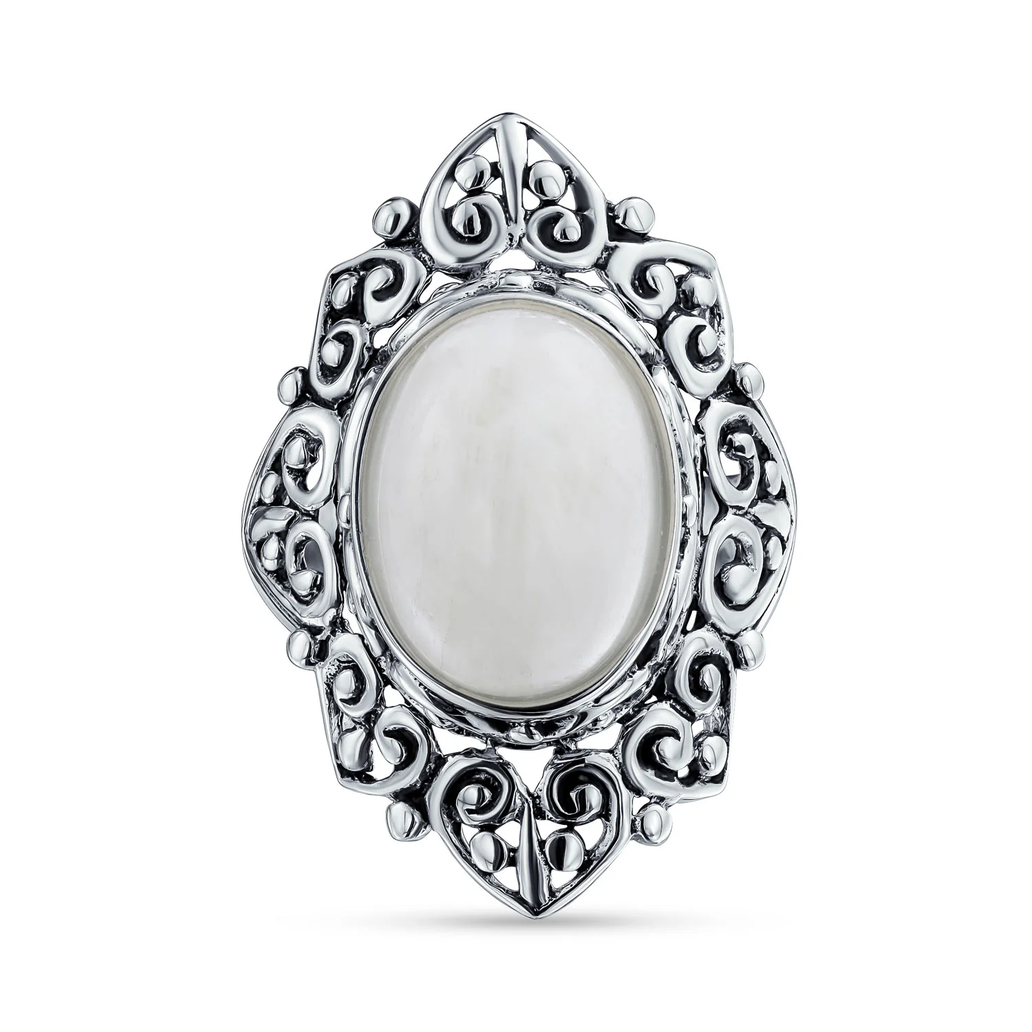 Vintage Style Oval Cabochon Moonstone Full Finger Statement Ring .925 Sterling Silver - Image 2