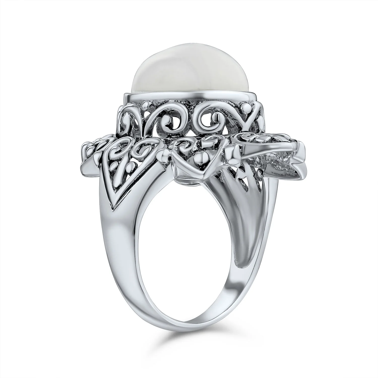 Vintage Style Oval Cabochon Moonstone Full Finger Statement Ring .925 Sterling Silver - Image 3
