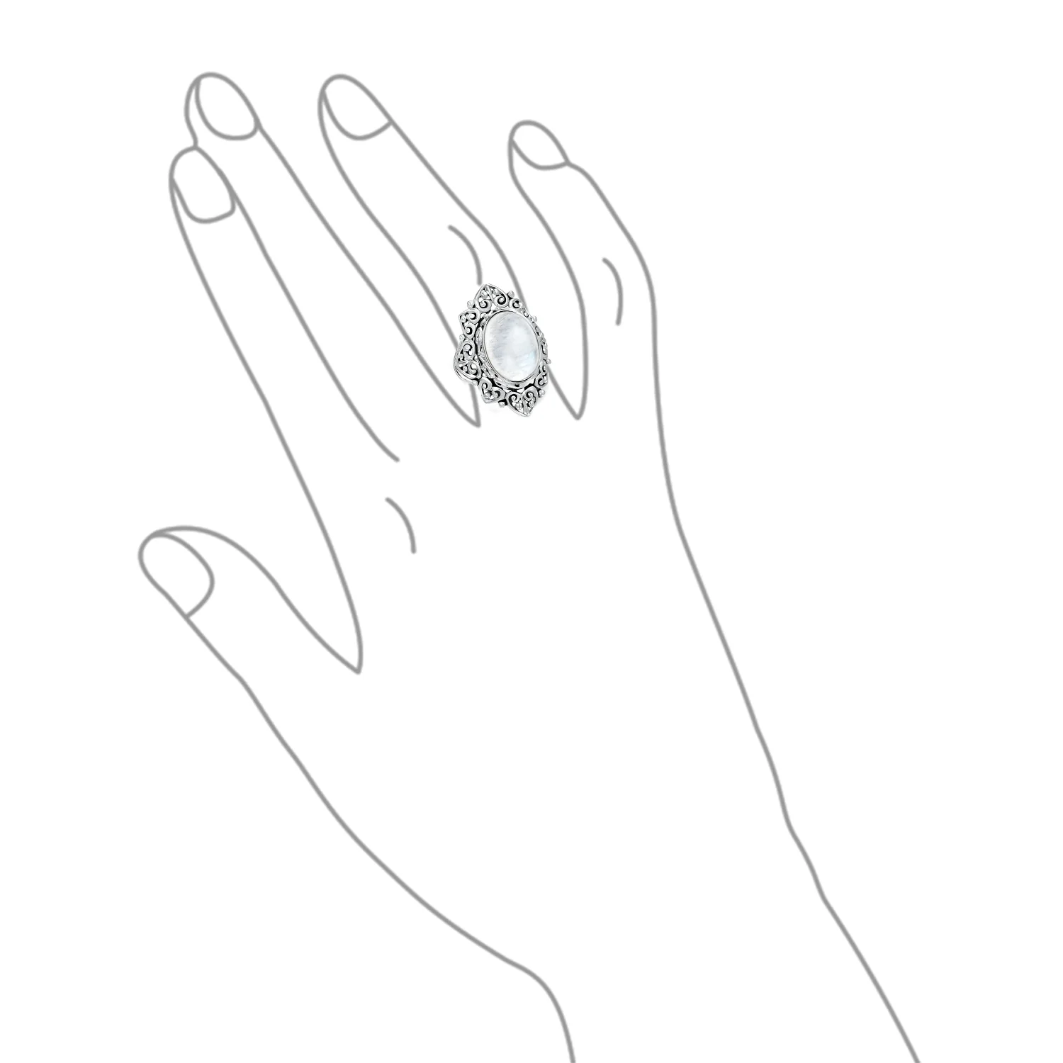 Vintage Style Oval Cabochon Moonstone Full Finger Statement Ring .925 Sterling Silver - Image 4