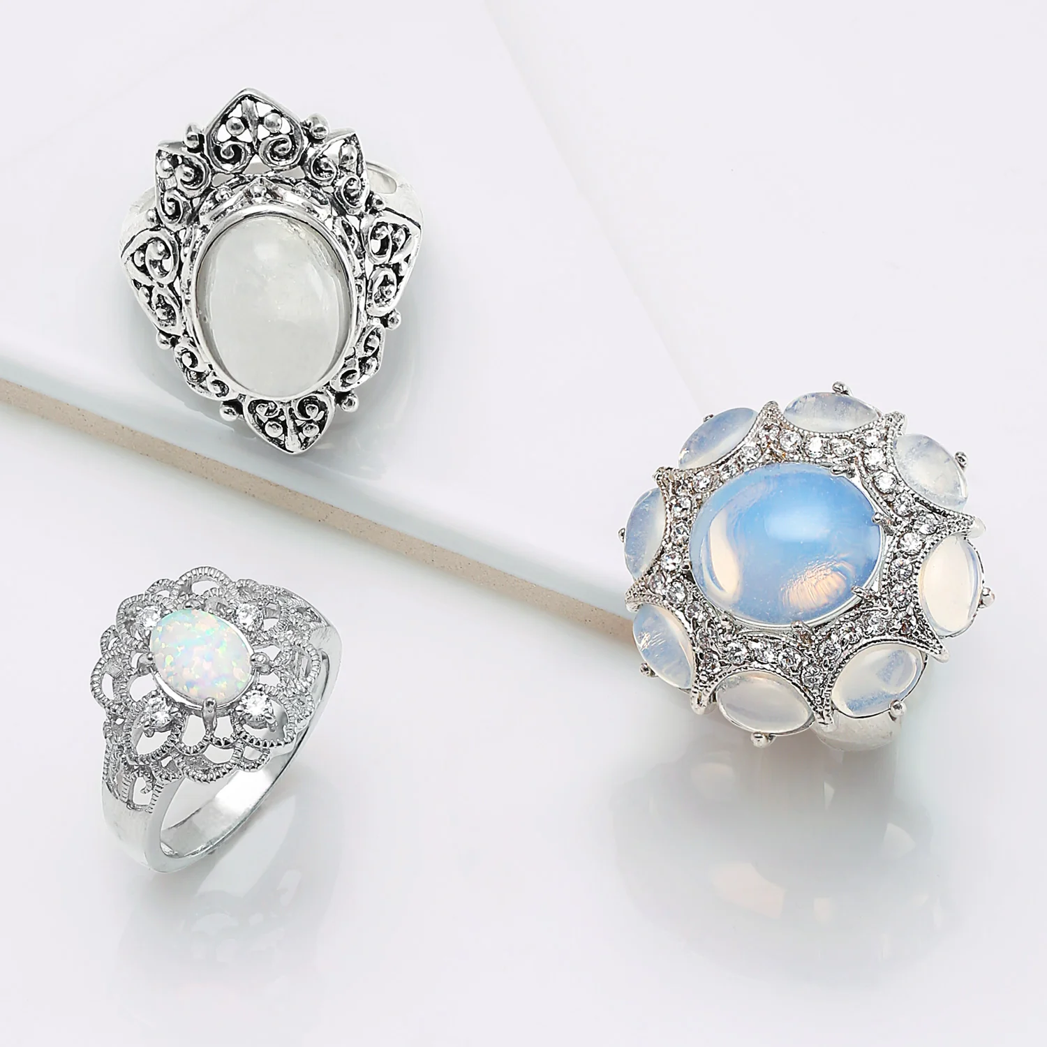 Vintage Style Oval Cabochon Moonstone Full Finger Statement Ring .925 Sterling Silver - Image 5