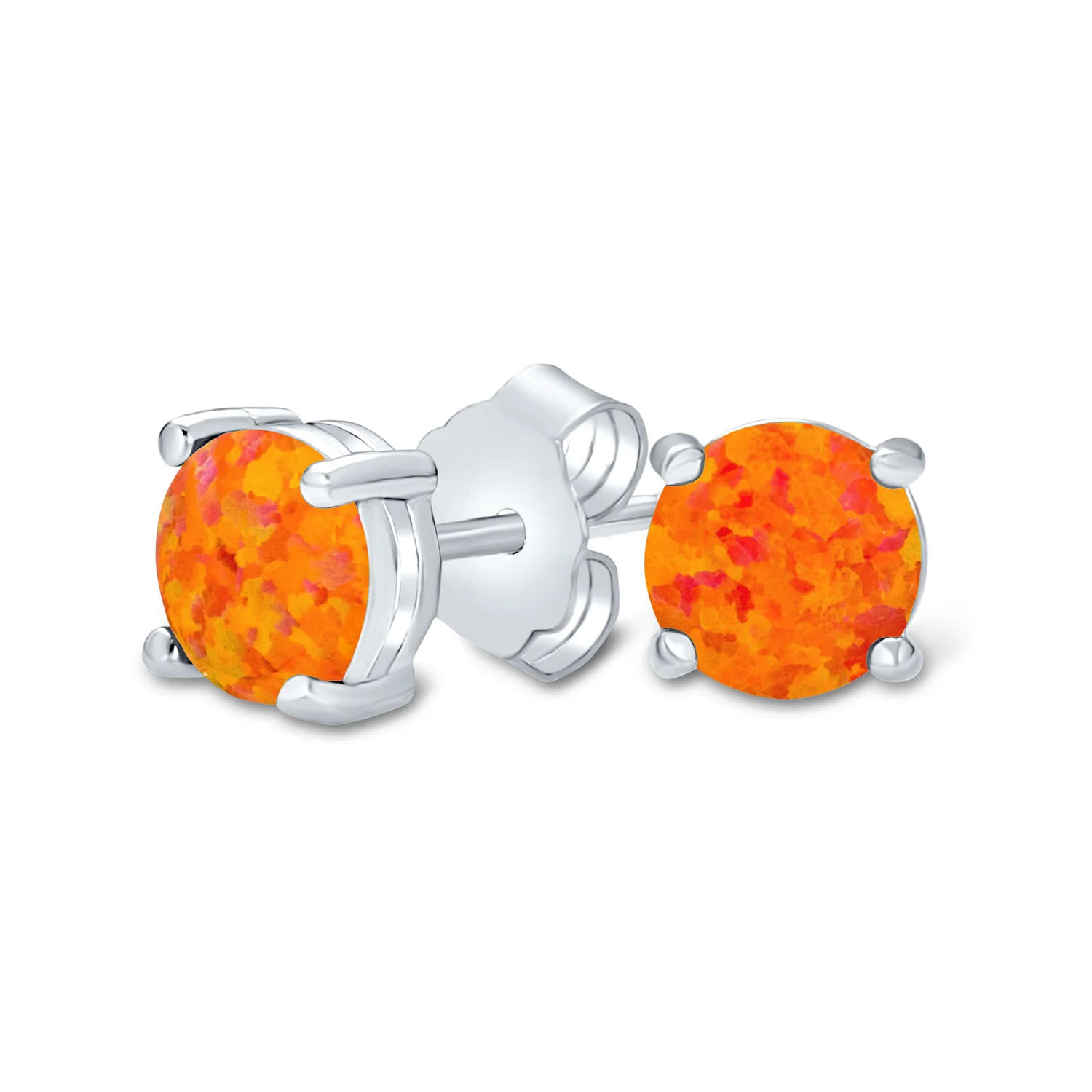 1CT Lab Created Fire Opal Round Solitaire Stud Earrings 6MM - Image 3
