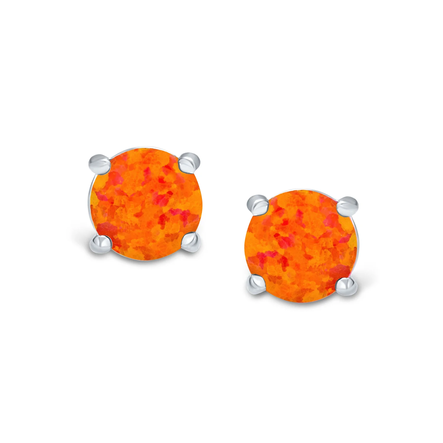 1CT Lab Created Fire Opal Round Solitaire Stud Earrings 6MM - Image 6