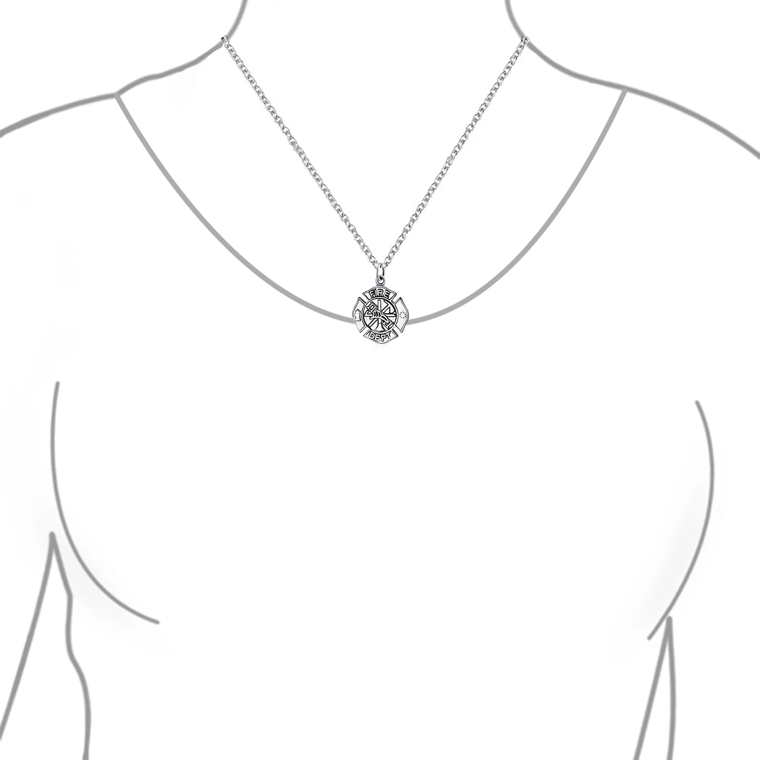 Symbol Firefighter Fire Dept Shield Medallion Pendant Necklace .925 Sterling Silver - Image 3