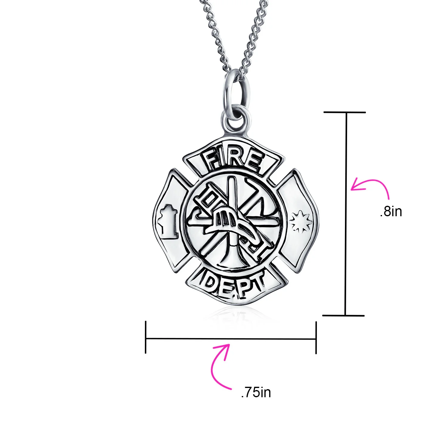 Symbol Firefighter Fire Dept Shield Medallion Pendant Necklace .925 Sterling Silver - Image 4