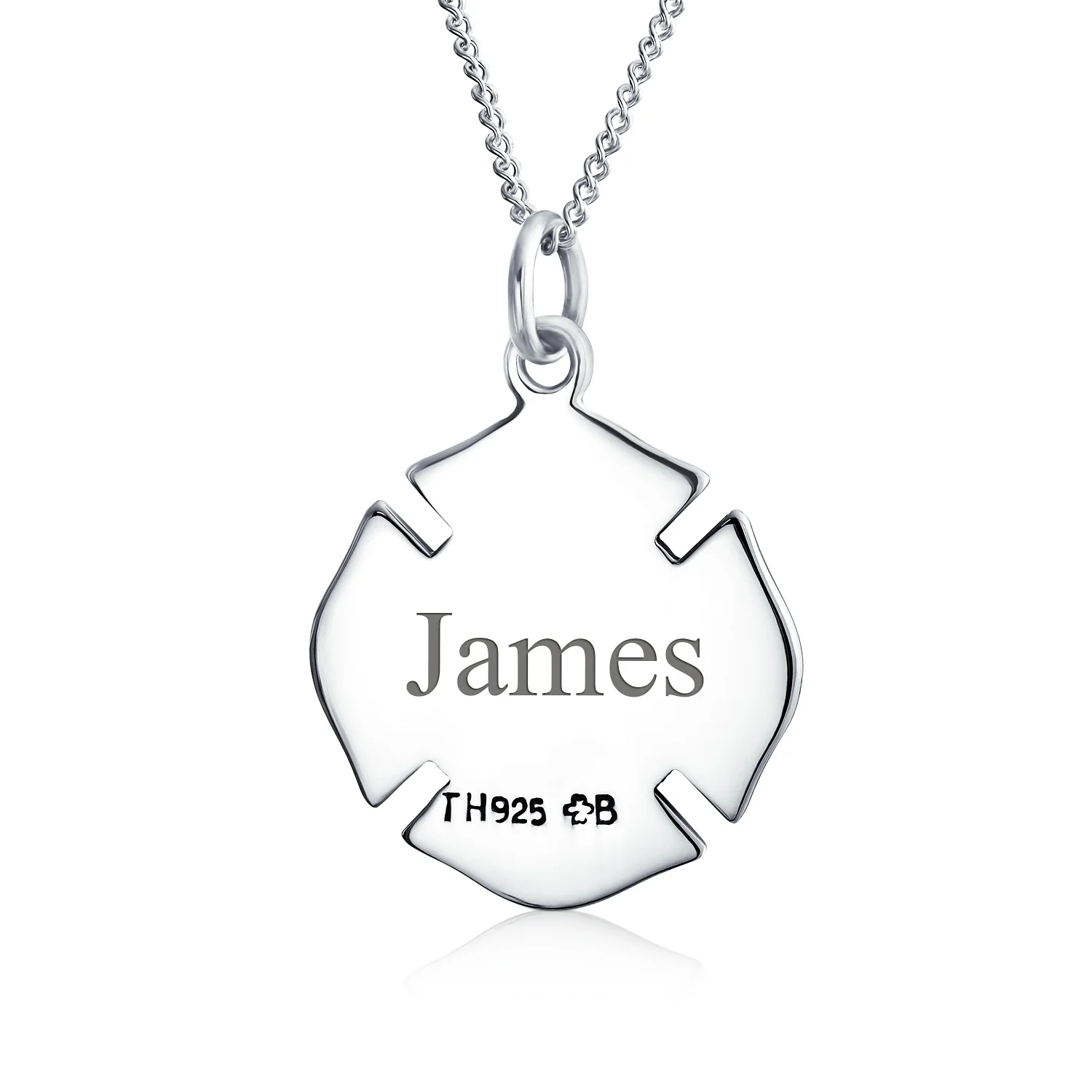 Symbol Firefighter Fire Dept Shield Medallion Pendant Necklace .925 Sterling Silver - Image 5